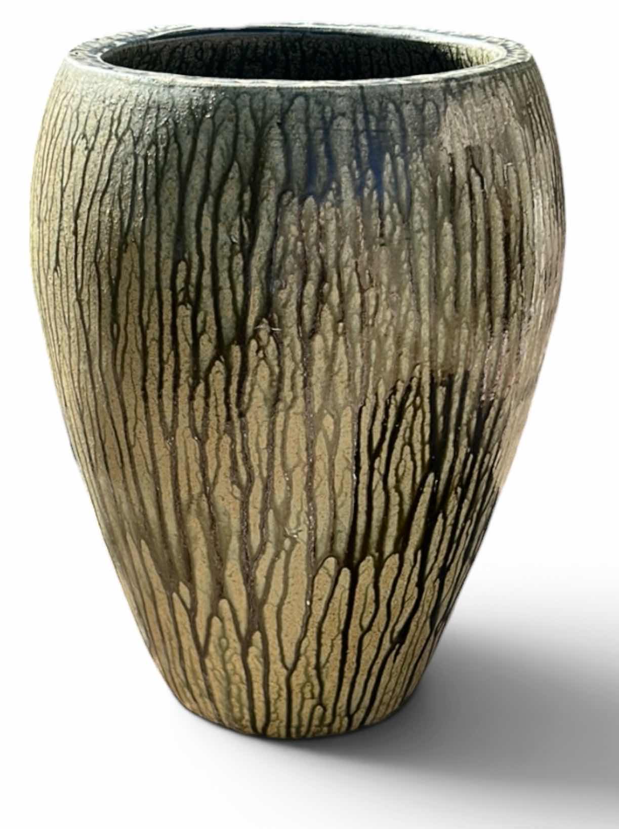 Photo 1 of ANTIQUE DRIP PLANTER FEATURES A YELLOW-GREEN FINISH WITH A RUSTIC DRIP DESIGN. $600