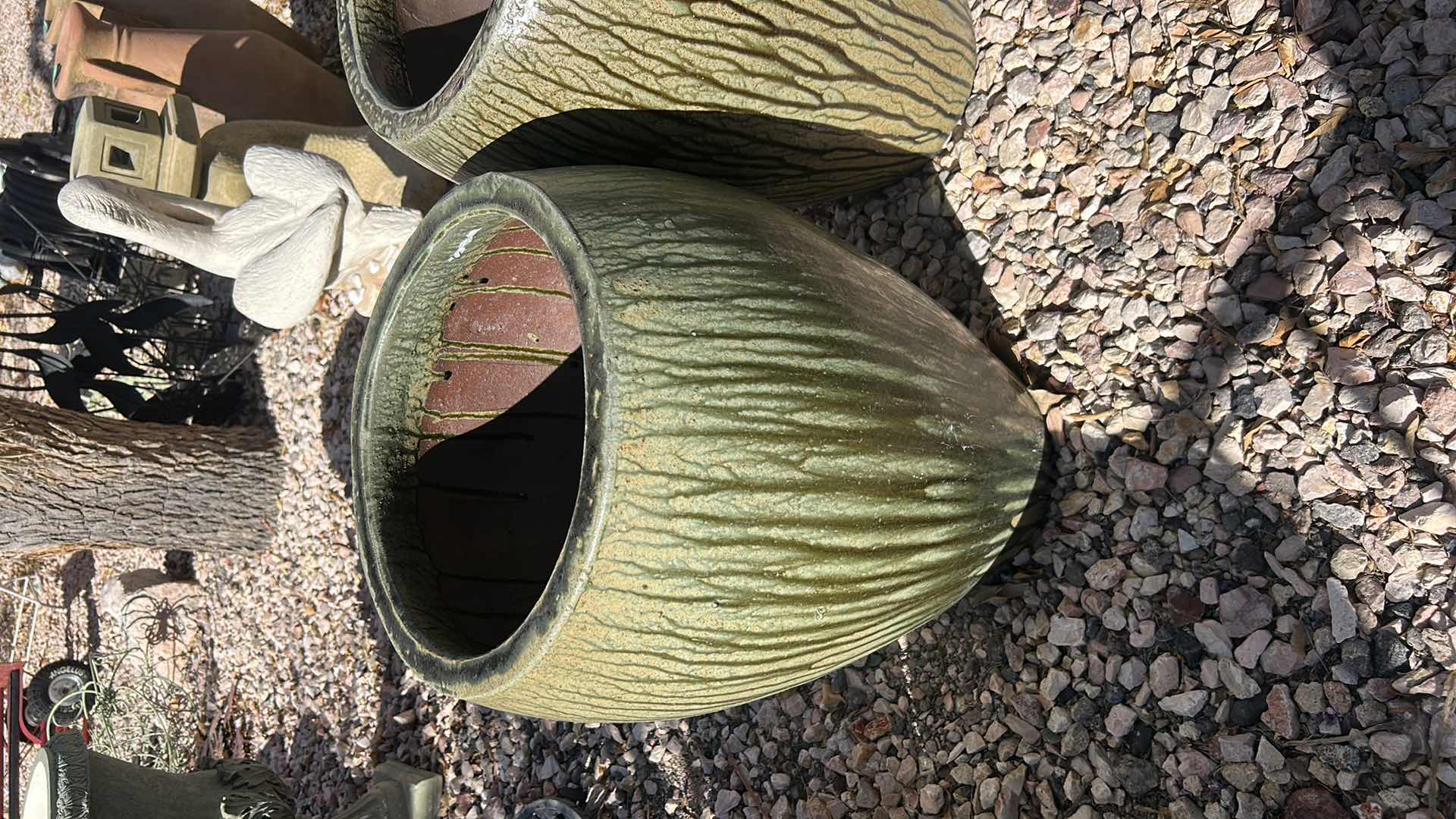 View 3 of ANTIQUE DRIP PLANTER FEATURES A YELLOW-GREEN FINISH WITH A RUSTIC DRIP DESIGN. H23” $600
