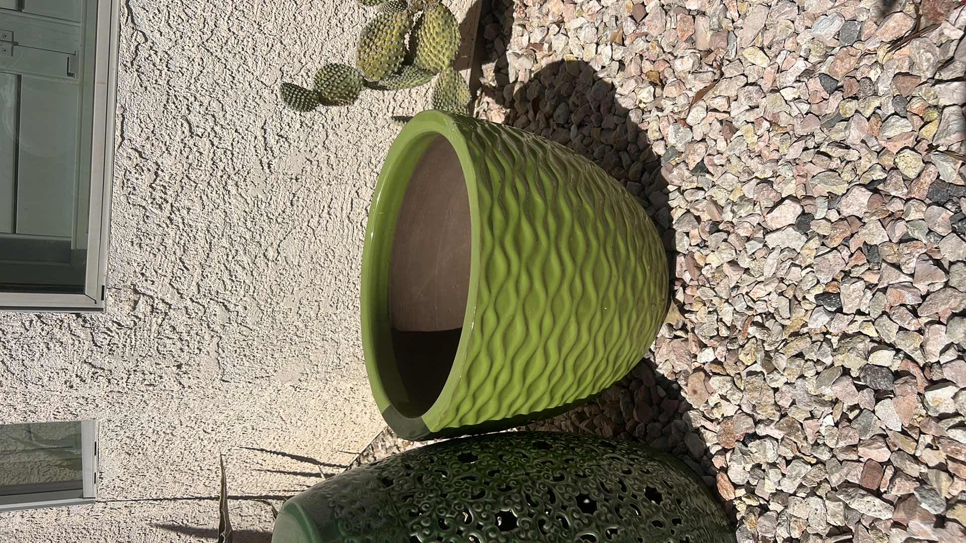 Photo 1 of GLAZED POTTERY AND GREEN GARDEN STOOL H19”