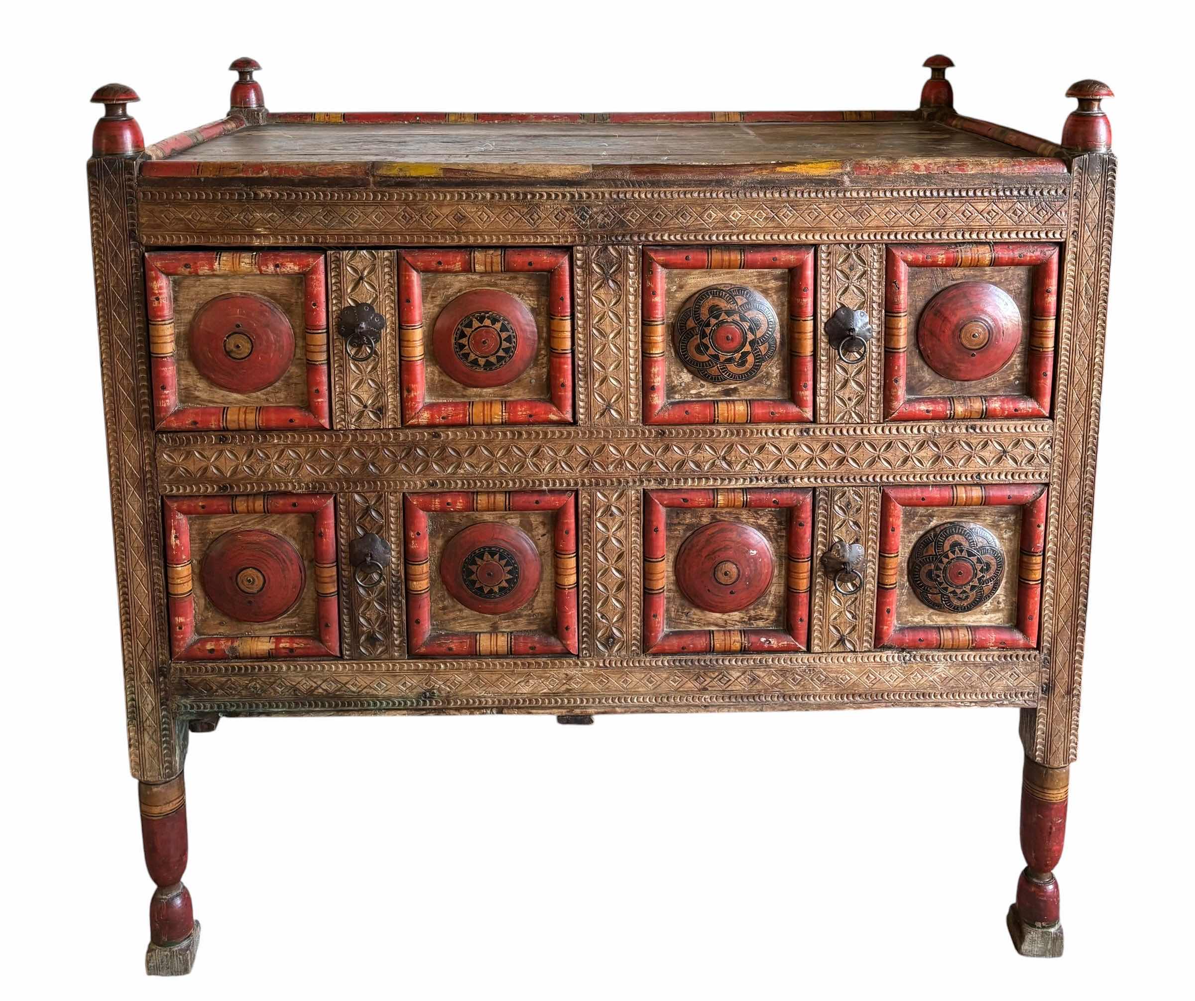 Photo 1 of ANTIQUE PAKISTANI DOWRY CHEST WITH HAND PAINTED DESIGN ON CURVED PANELS (4 DRAWERS) 43” X 23” X H42” $2000