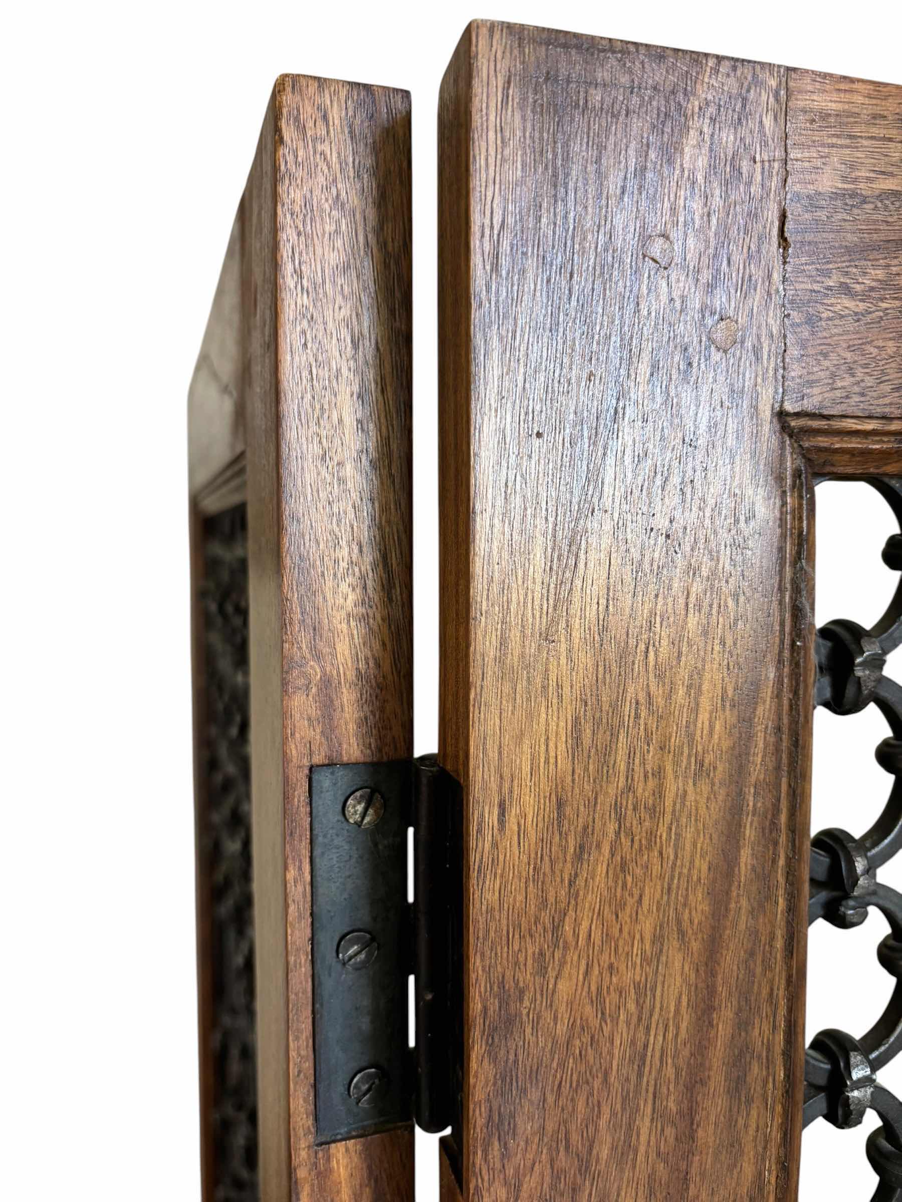 Photo 1 of VINTAGE THREE PANEL WOODEN ROOM DIVIDER WITH WROUGHT IRON LATTICE INSERTS H64” $1500
