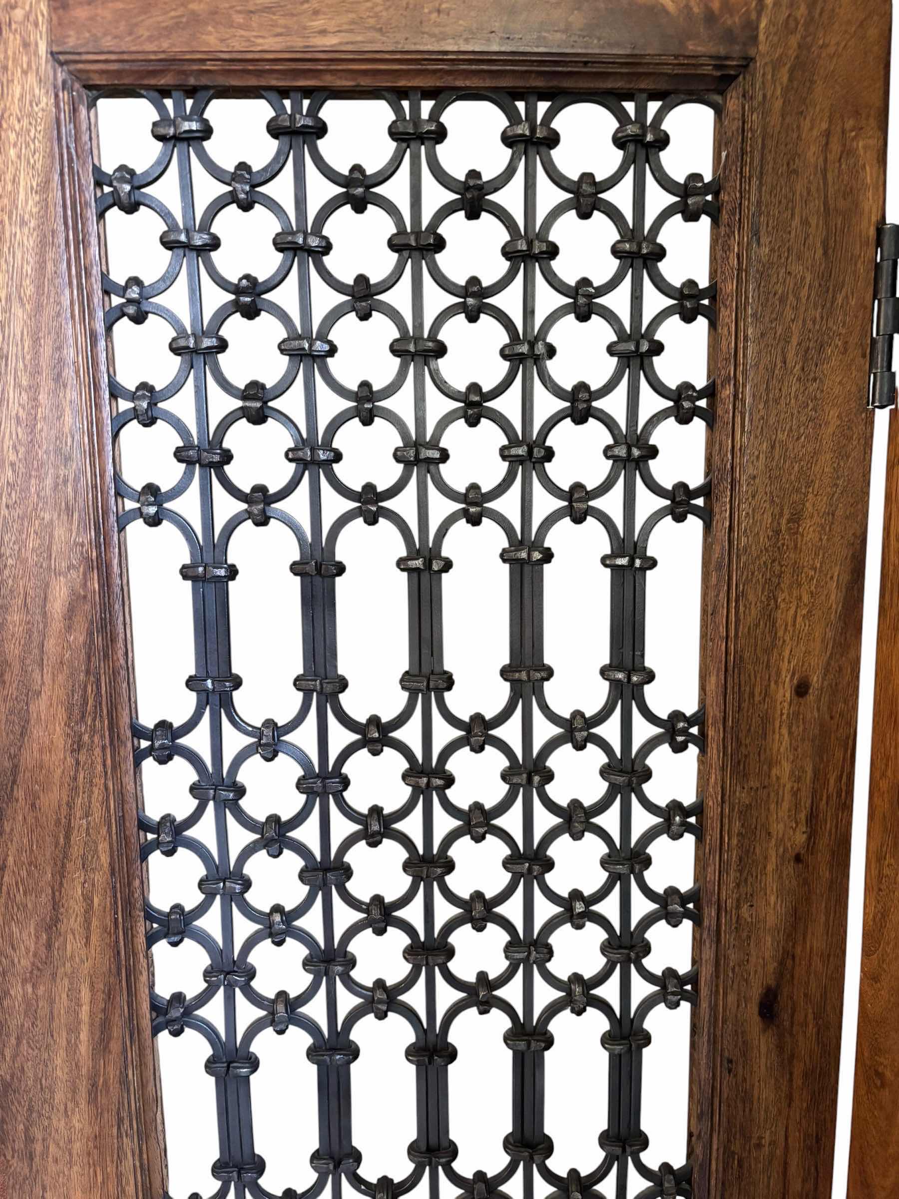 Photo 1 of VINTAGE THREE PANEL WOODEN ROOM DIVIDER WITH WROUGHT IRON LATTICE INSERTS H64” $1500