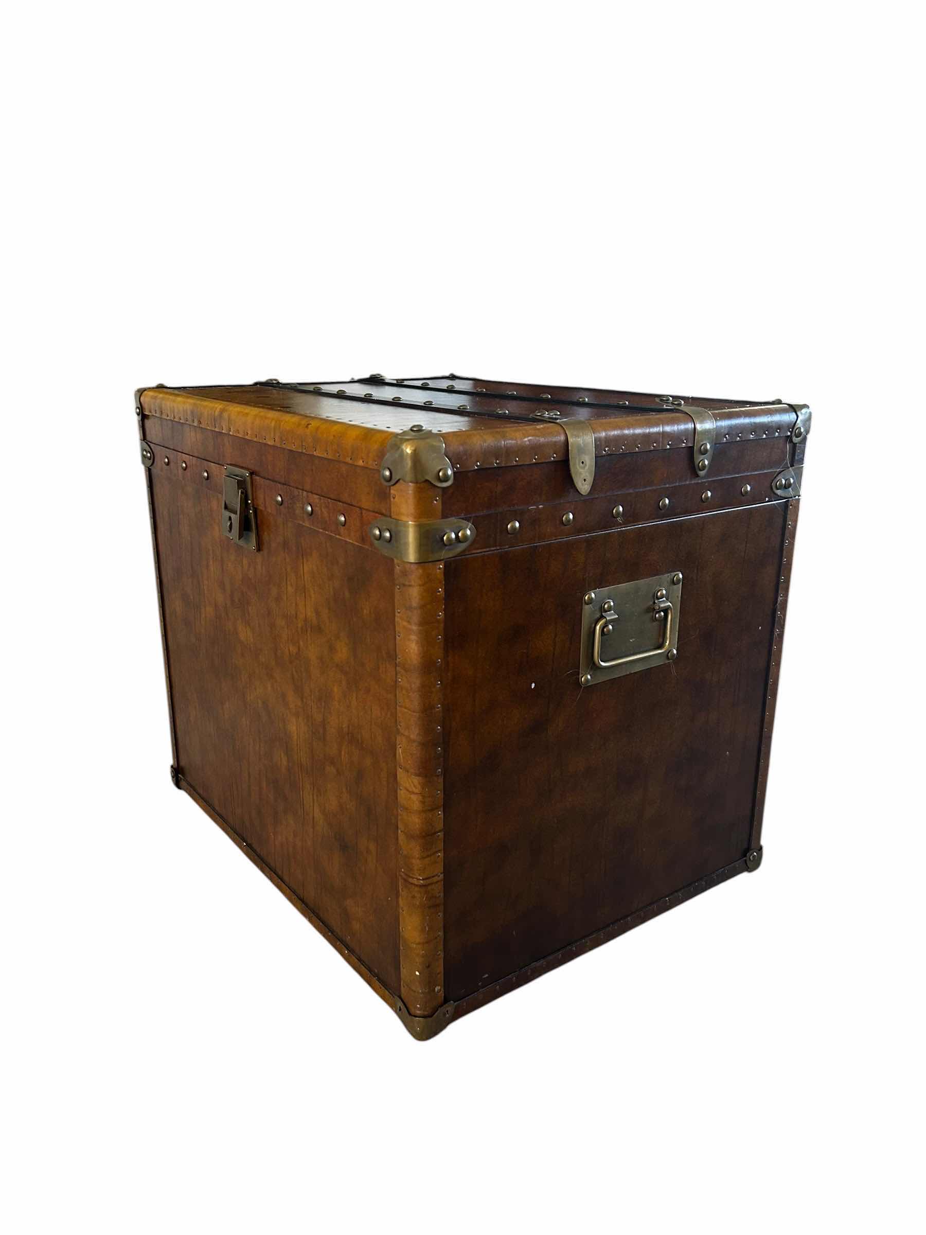 Photo 1 of VINTAGE STYLE LEATHER STORAGE TRUNK H 21" W 24"