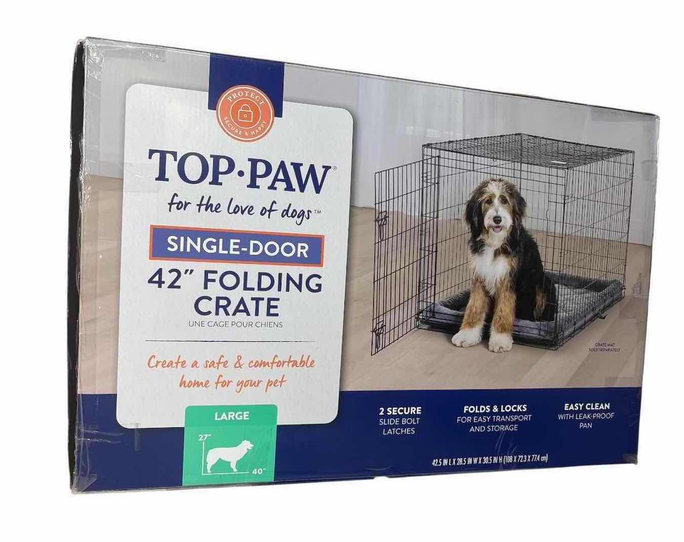 Photo 1 of TOP PAW FOLDING WIRE DOG CRATE WITH REMOVABLE LEAK-PROOF TRAY SINGLE-DOOR DESIGN 42”X28”H30”