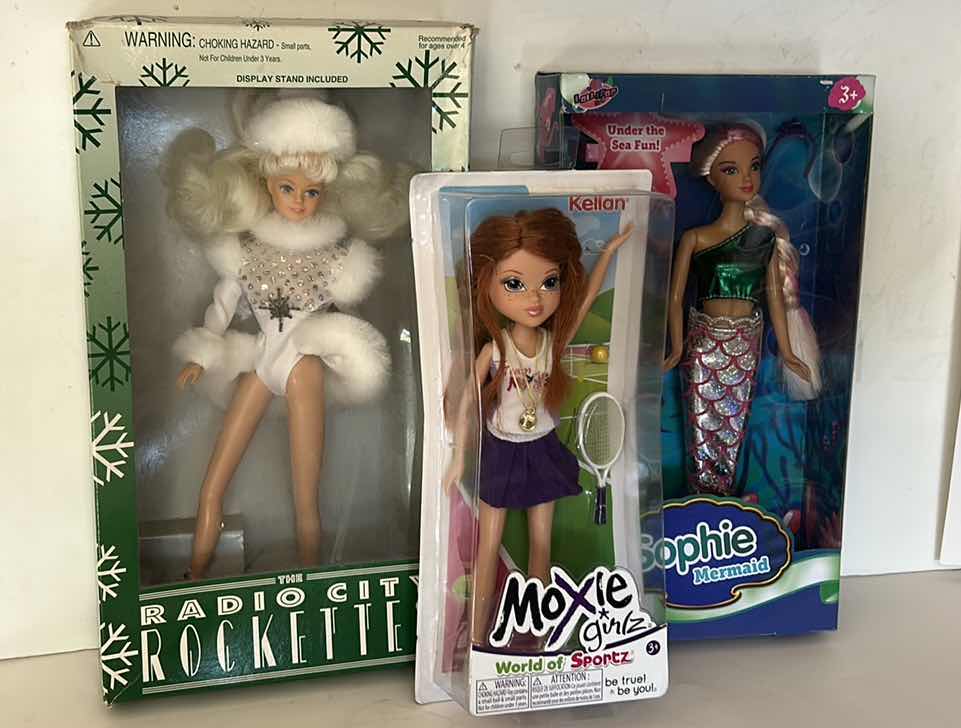 Photo 1 of 3 NIB - RADIO CITY ROCKETTES WINTER EDITION DOLL, MOXIE GIRLZ WORLD OF SPORTZ KELLAN TENNIS DOLL, LANARD SOPHIE UNDER THE SEA FUN MERMAID DOLL
