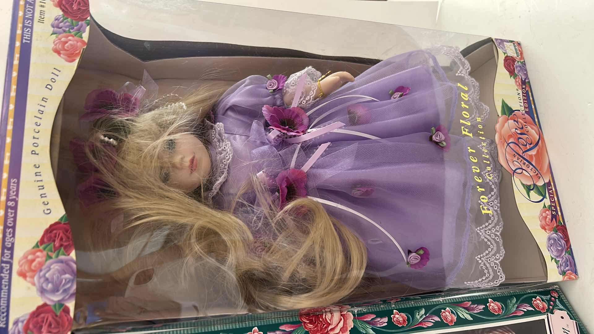 Photo 1 of 2 NIB DOLLS - VINTAGE BRASS KEY "VICTORIAN ROSE COLLECTION" STRAWBERRY DOLL & PURPLE DOLL