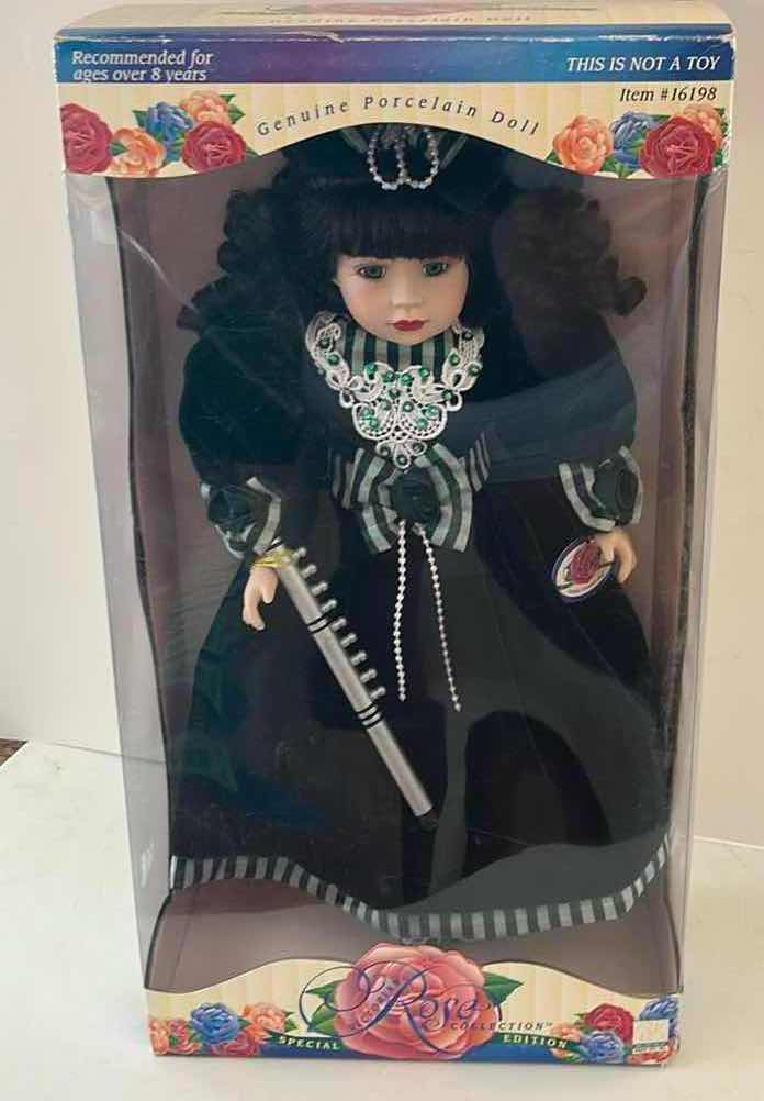 Photo 1 of NIB VINTAGE 1990s BRASS KEY "SPECIAL ROSE" COLLECTION PORCELAIN DOLL H11"