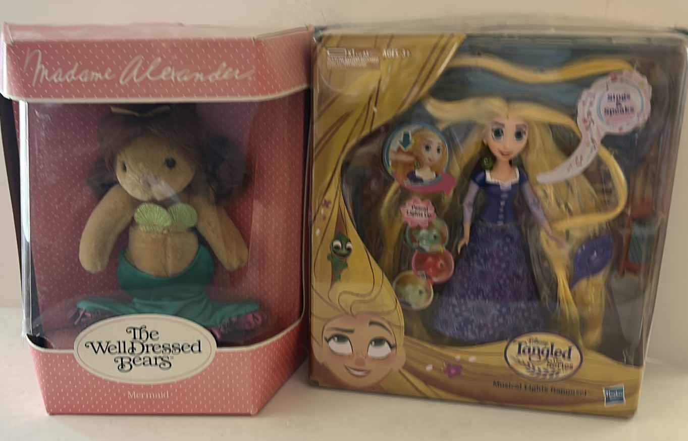 Photo 1 of 2 NIB DOLLS - MADAME ALEXANDER MERMAID TEDDY BEAR & DISNEY TANGLED RAPUNZEL DOLL
