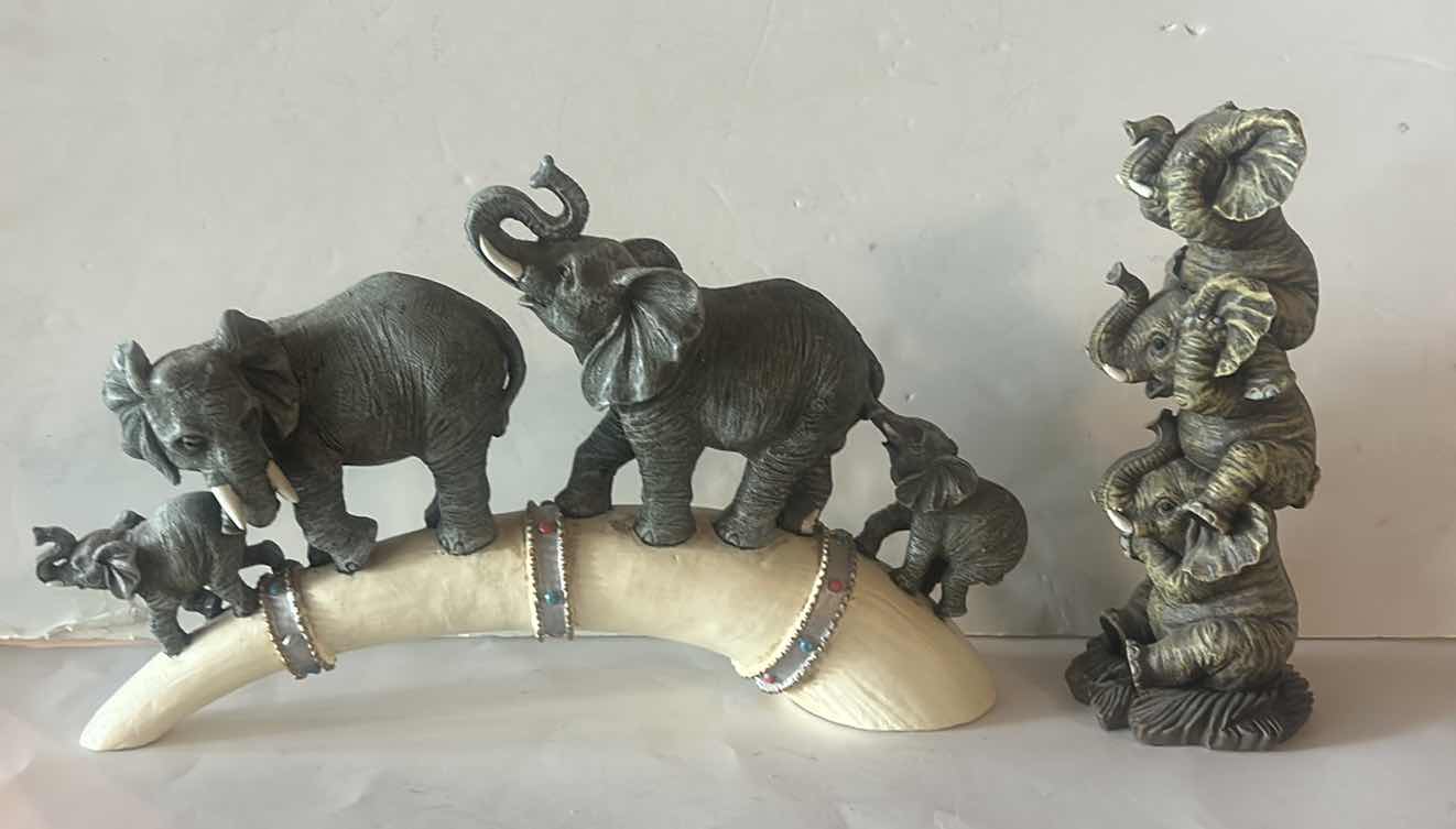 Photo 1 of 2 RESIN ELEPHANT FIGURINES H10”