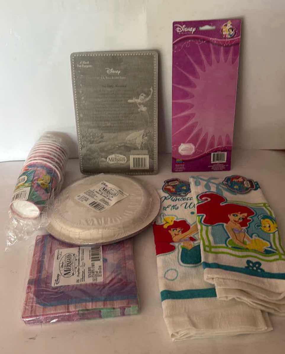 Photo 1 of 7- DISNEY ARIEL PLATES/CUPS/PADDLE/TOWELS/ NAPKINS