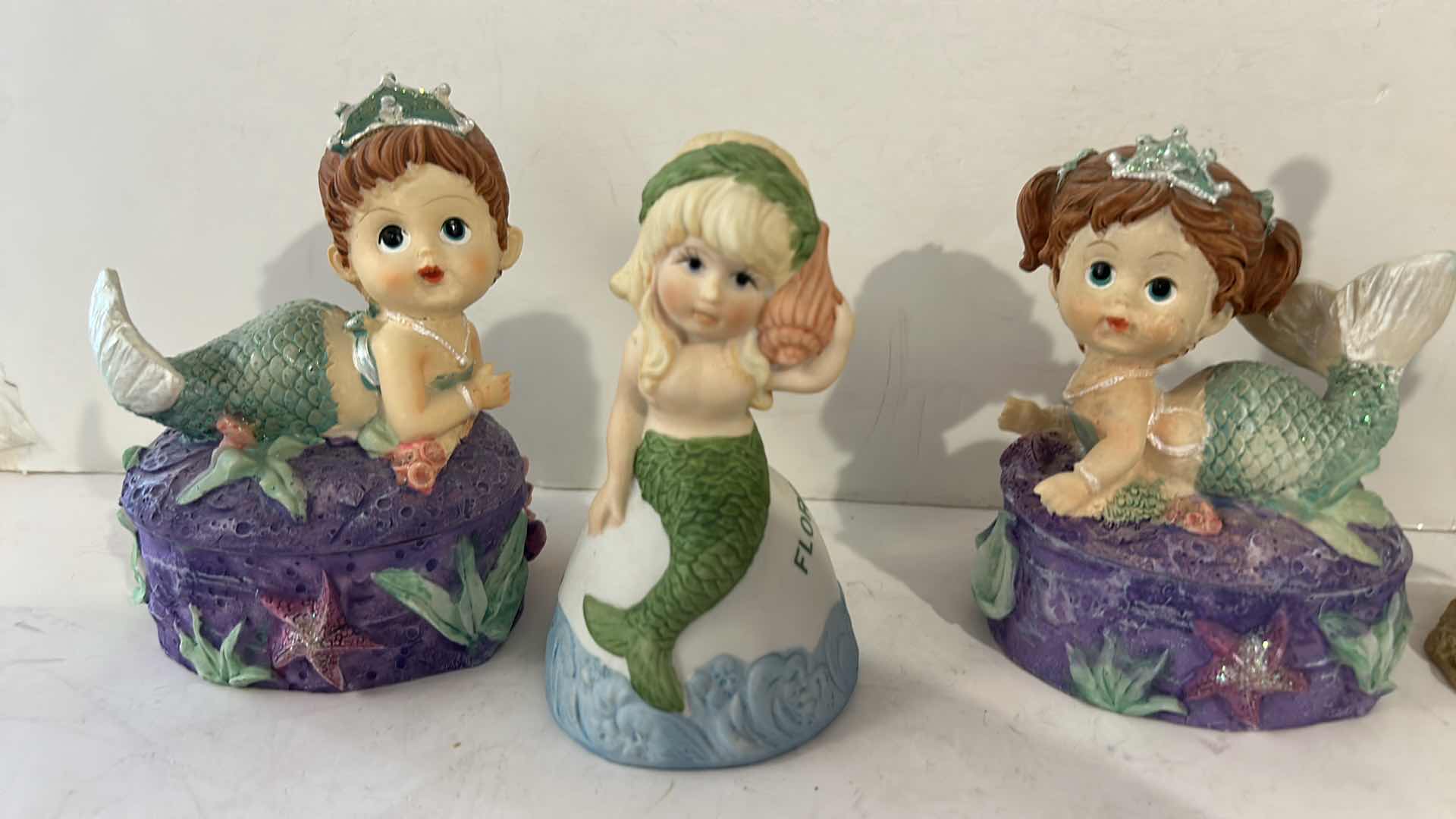 Photo 1 of 4 - MERMAID FIGURINES, BELL AND TRINKET BOXES