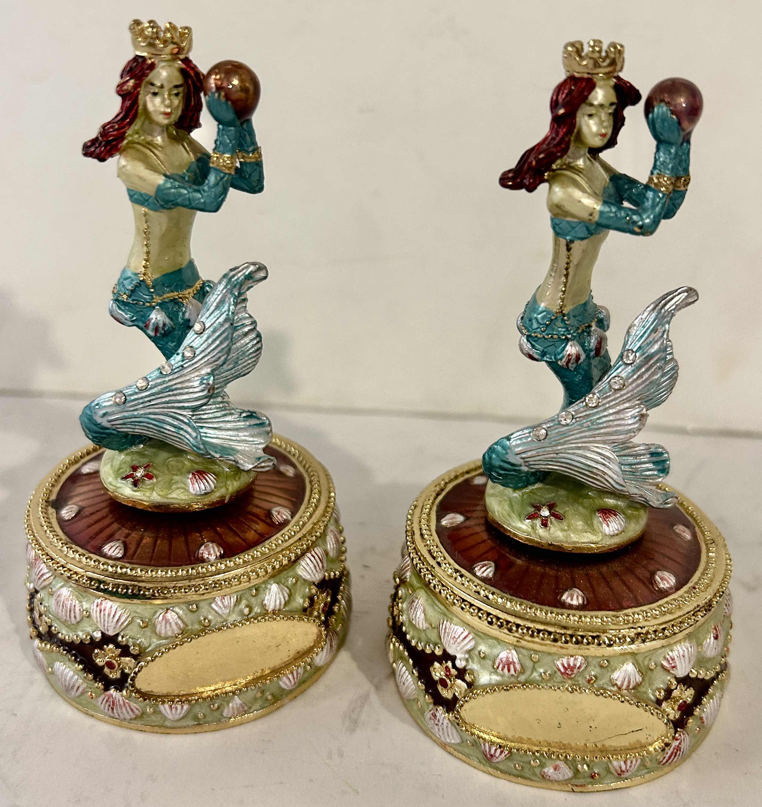 Photo 1 of 2- JEWELED AND ENAMELED MERMAID MUSIC BOXES H5”