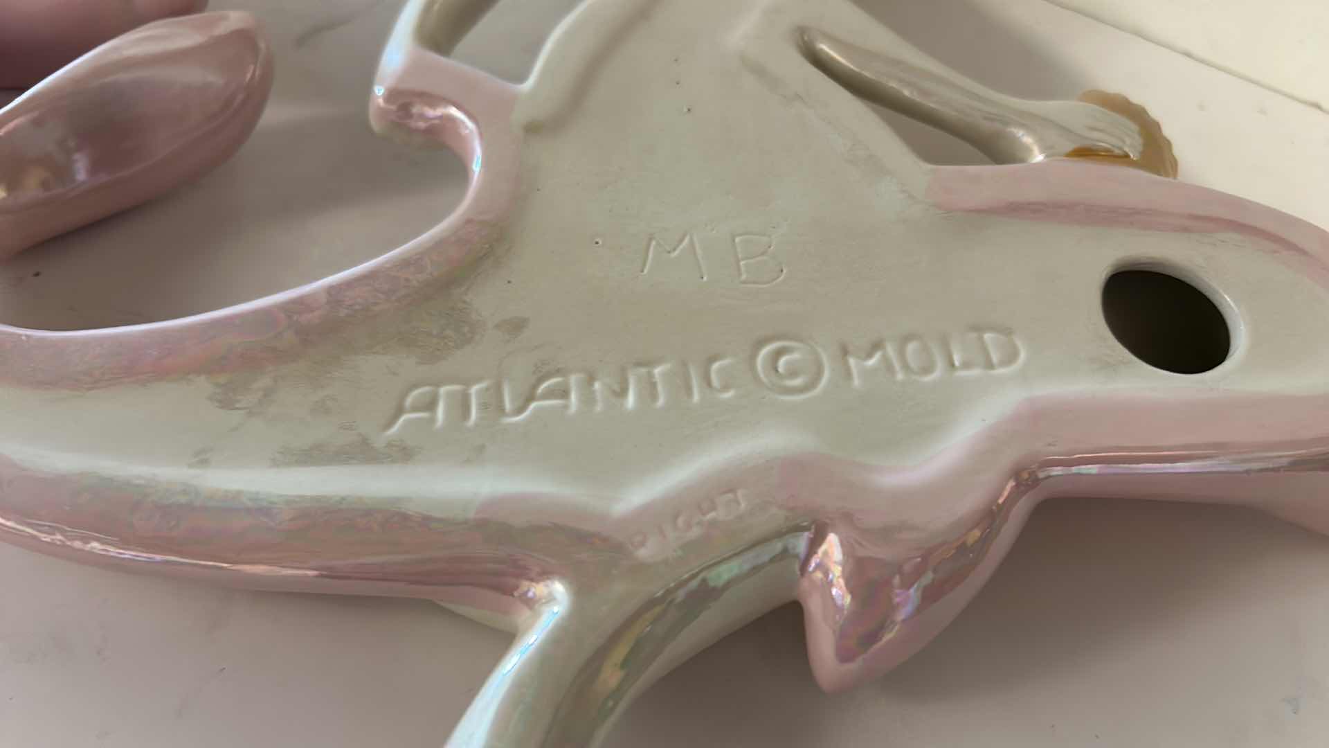 Photo 1 of 2- ATLANTIC MOLD IRIDESCENT MERMAIDS RIDING DOLPHINS WALL PLAQUES H 11” $100.