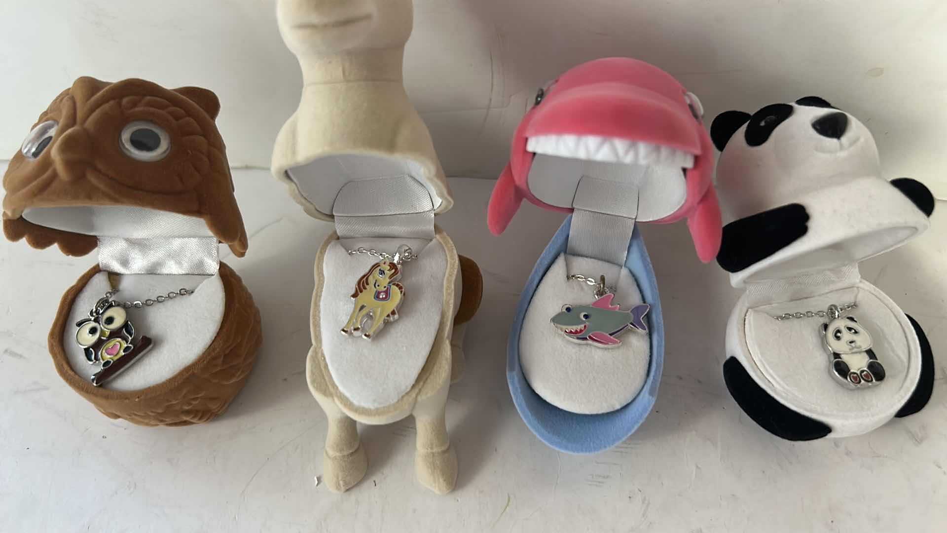 Photo 1 of 4- NOVELTY ANIMAL SHAPED TRINKET BOXES WITH MATCHING NECKLACES.