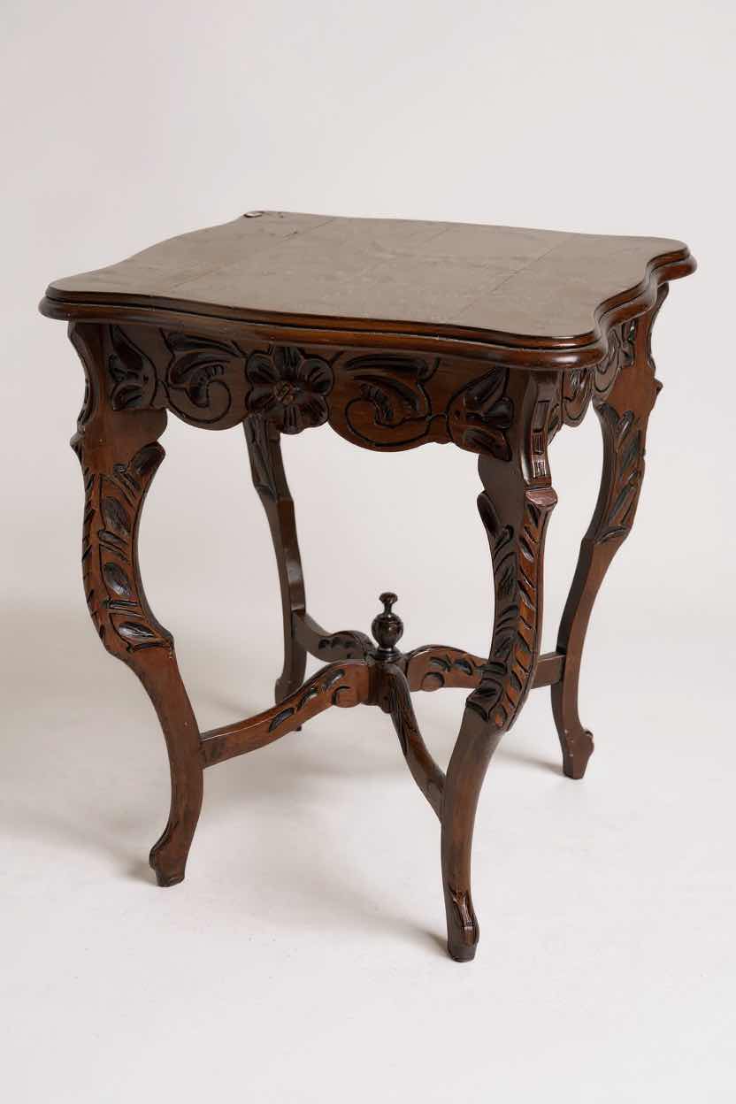 Photo 1 of VINTAGE VICTORIAN STYLE CARVED WALNUT SIDE TABLE 16" X 17" H 26"