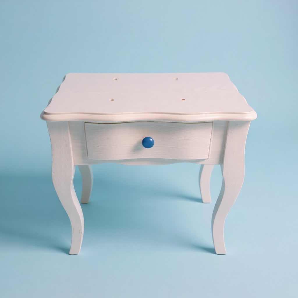 Photo 1 of WHITE WOOD ACCENT TABLE W BLUE KNOB ON DRAWER 16”x12” H19”