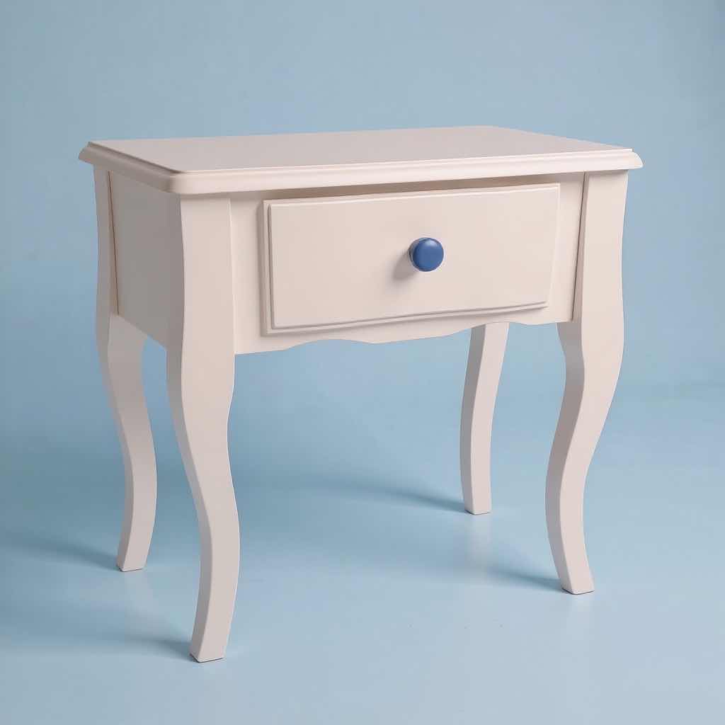 Photo 1 of WHITE WOOD ACCENT TABLE W BLUE KNOB ON DRAWER 16”x12” H19”
