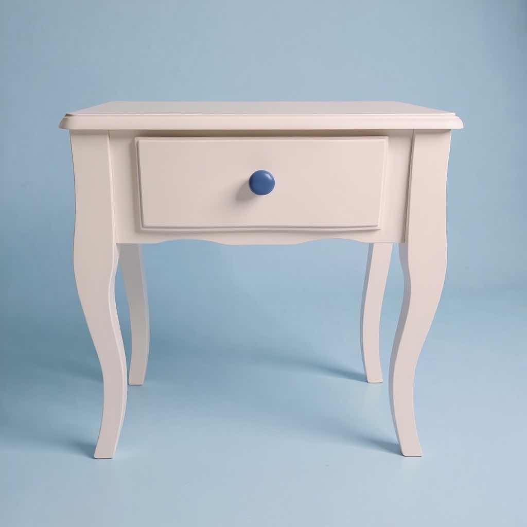 Photo 1 of WHITE WOOD ACCENT TABLE W BLUE KNOB ON DRAWER 16”x12” H19”