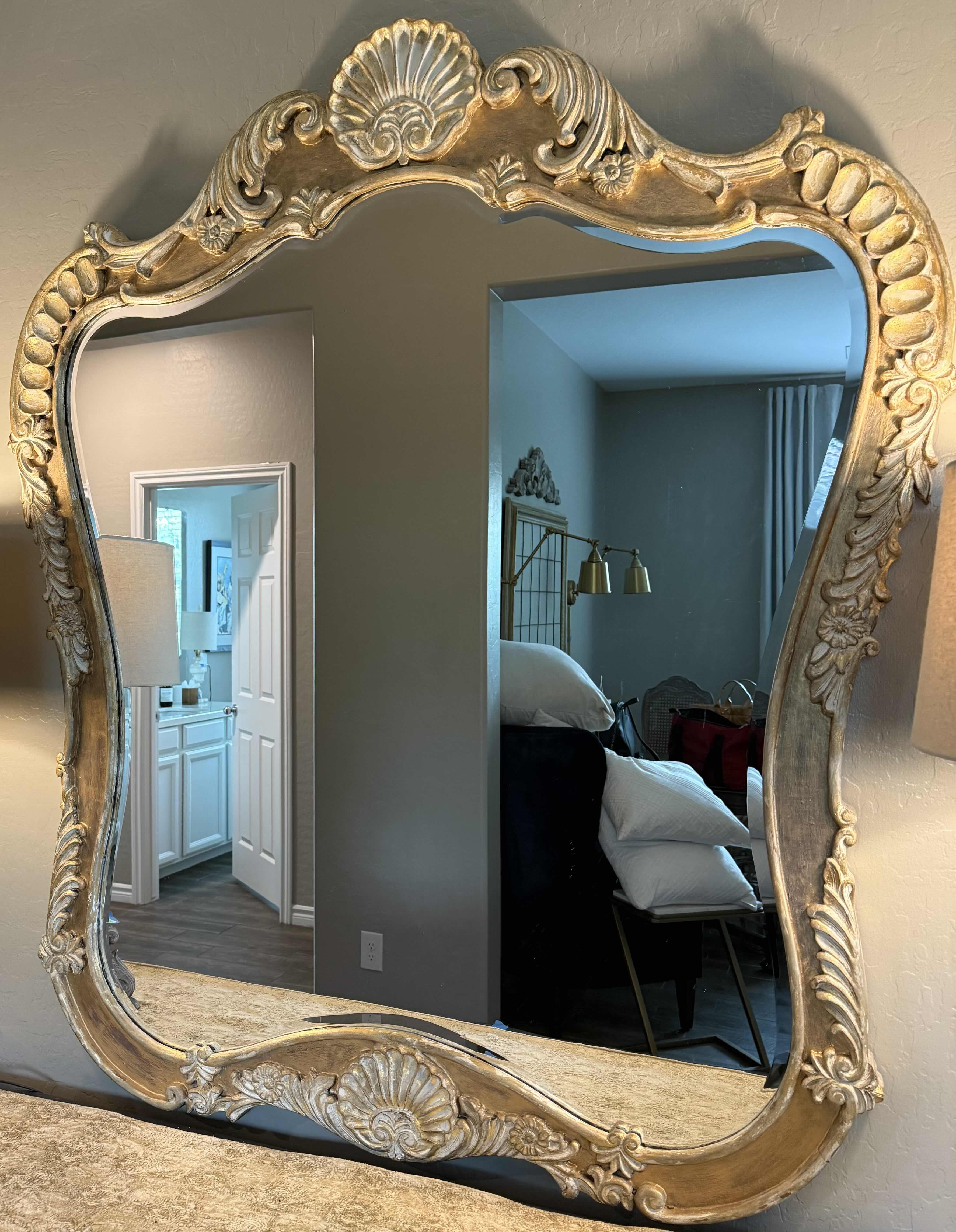 Photo 1 of HEAVY ORNATE GOLD FRAMED WALL MIRROR 44”x52”