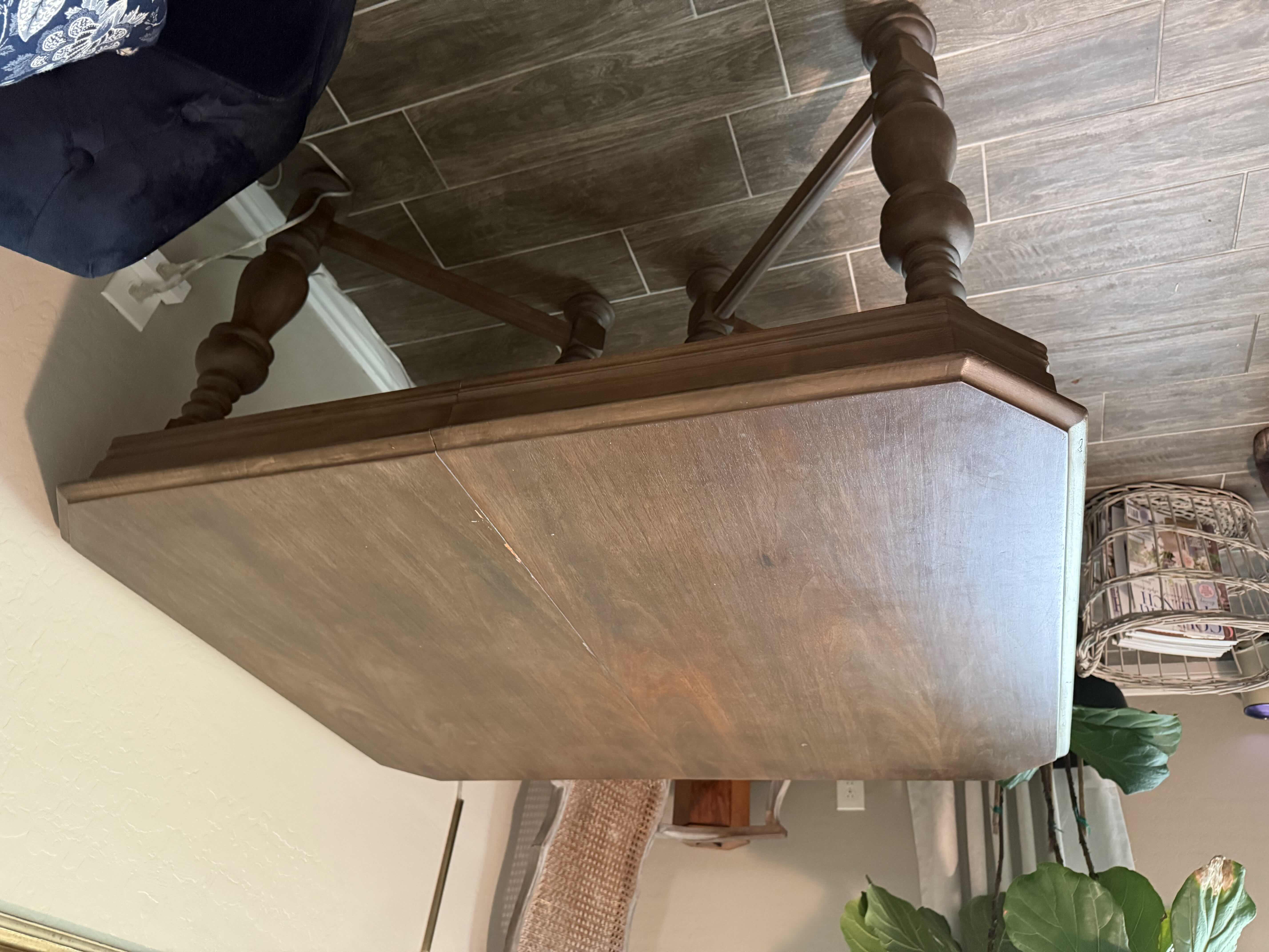 Photo 1 of DARK STAINED WOOD EXTENSION DINING TABLE 47”x38” H30” (EXTENSION W 12”)