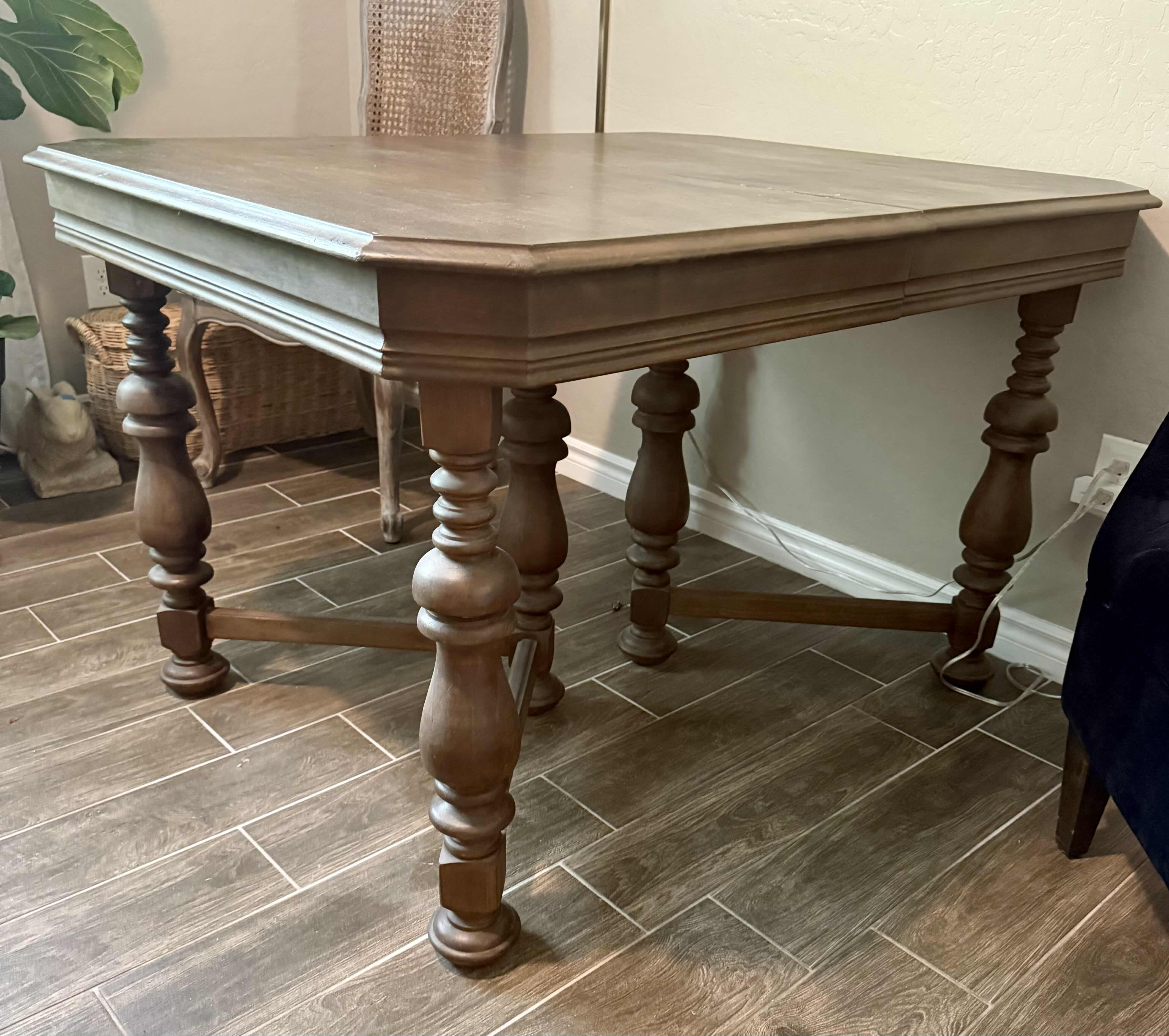 Photo 1 of DARK STAINED WOOD EXTENSION DINING TABLE 47”x38” H30” (EXTENSION W 12”)