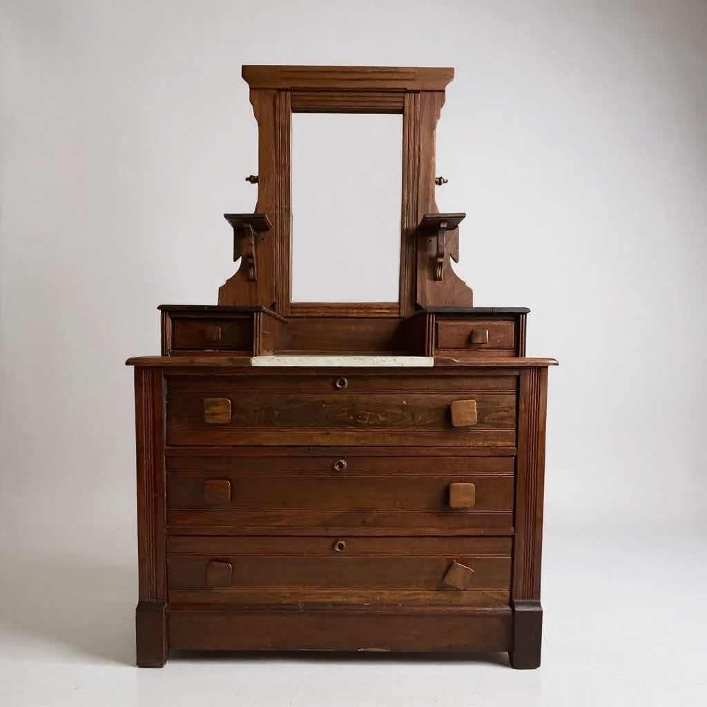 Photo 1 of ANTIQUE VICTORIAN EASTLAKE FARMHOUSE DRESSER W MIRROR & MARBLE TOP 40”x18” H70”