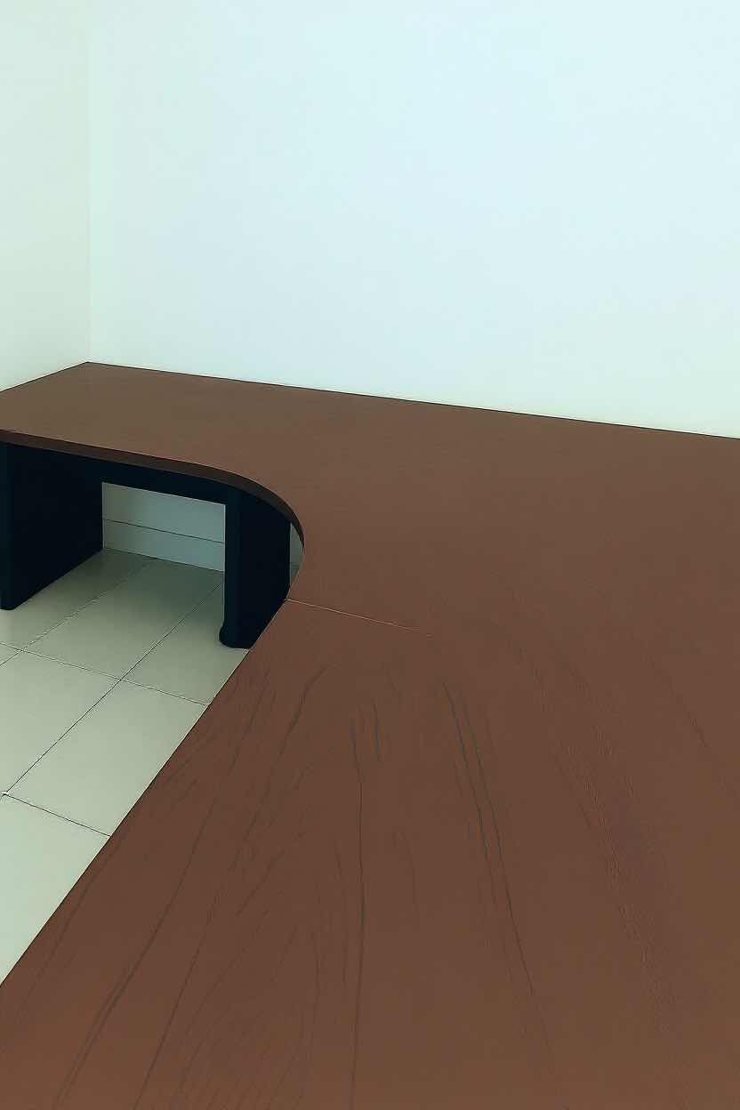 Photo 1 of BOWFRONT CHERRY FINISH TOP W BLACK BOTTOM L SHAPE OFFICE DESK 78"X 58"