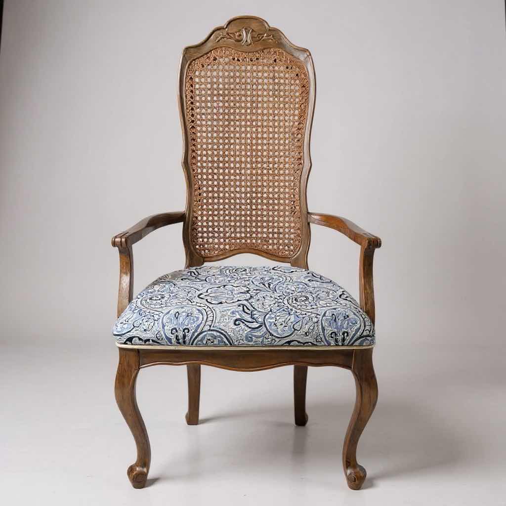 Photo 1 of CANE W WHITE WASHED WOOD HIGH BACK ARM CHAIR W PADDED SEAT