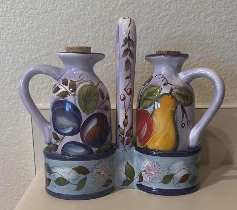 Photo 1 of GIBSON ELITE HAND-PAINTED "FRUIT" VINEGAR & OIL SET