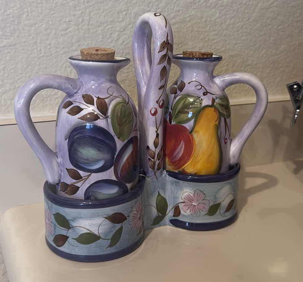 Photo 1 of GIBSON ELITE HAND-PAINTED "FRUIT" VINEGAR & OIL SET