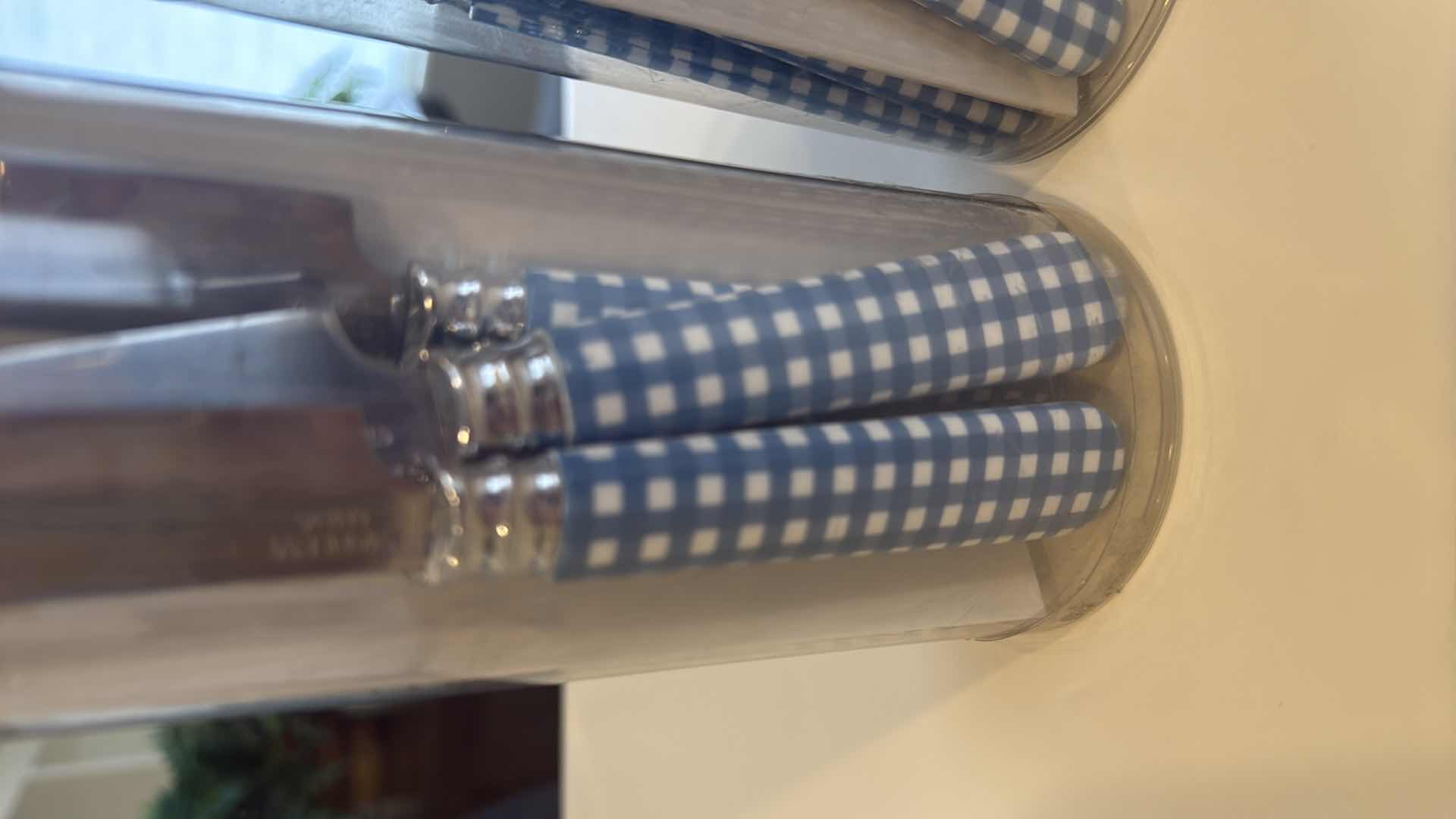Photo 1 of 2-12PC SETS-BLUE & WHITE GINGHAM SILVERWARE