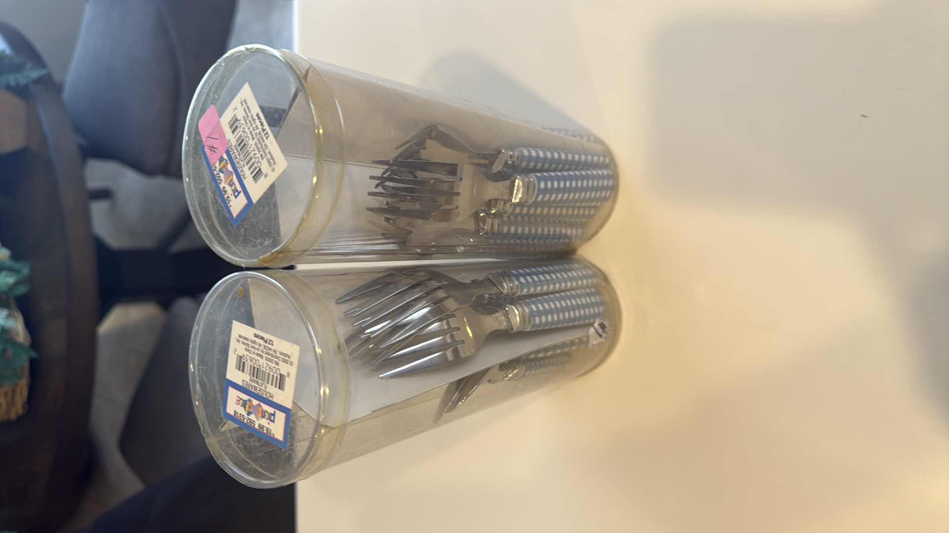 Photo 1 of 2-12PC SETS-BLUE & WHITE GINGHAM SILVERWARE