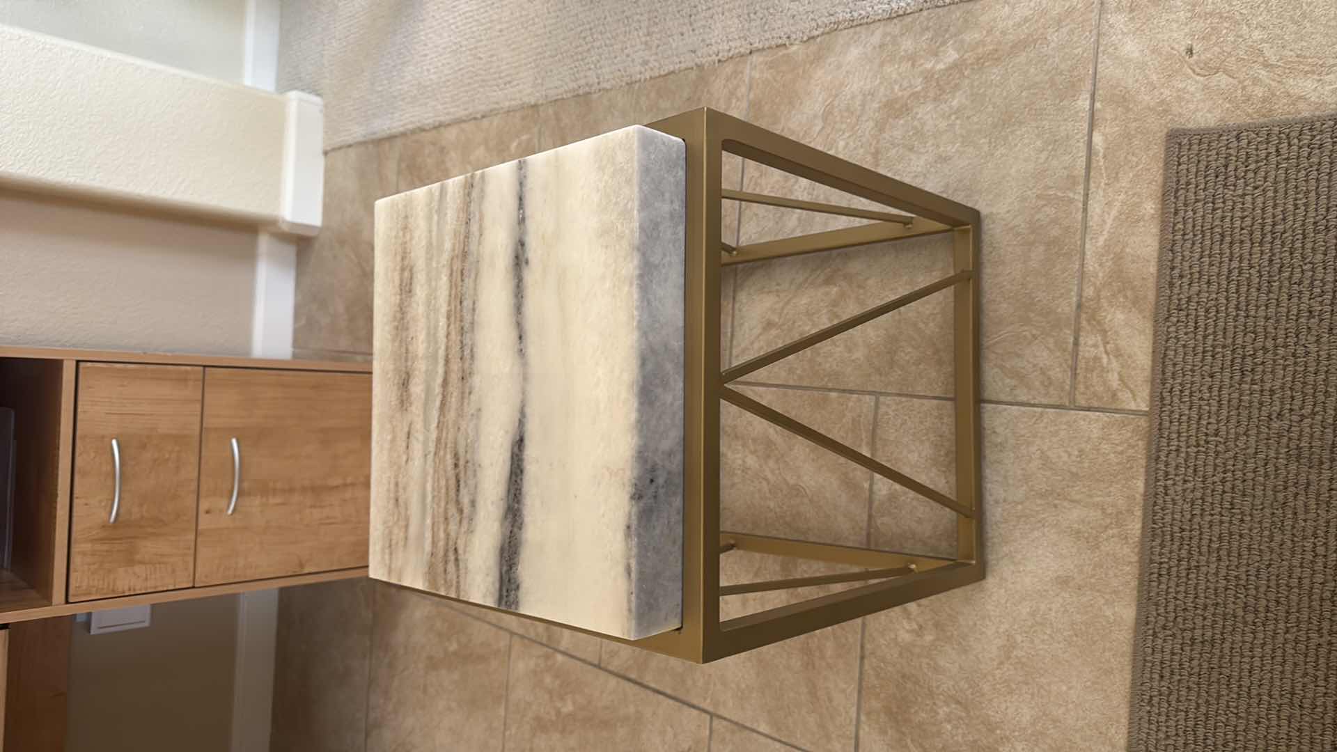 Photo 1 of HEAVY GOLD METAL W MARBLE TOP ACCENT TABLE 16” x 16” H21”