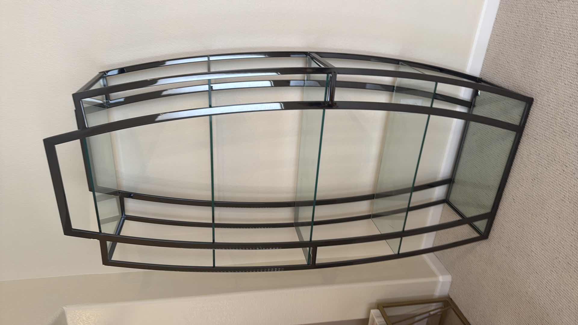 Photo 1 of POLISHED BRUSH NICKEL & GLASS ETAGERE DISPLAY SHELF 39” x 15” H36”