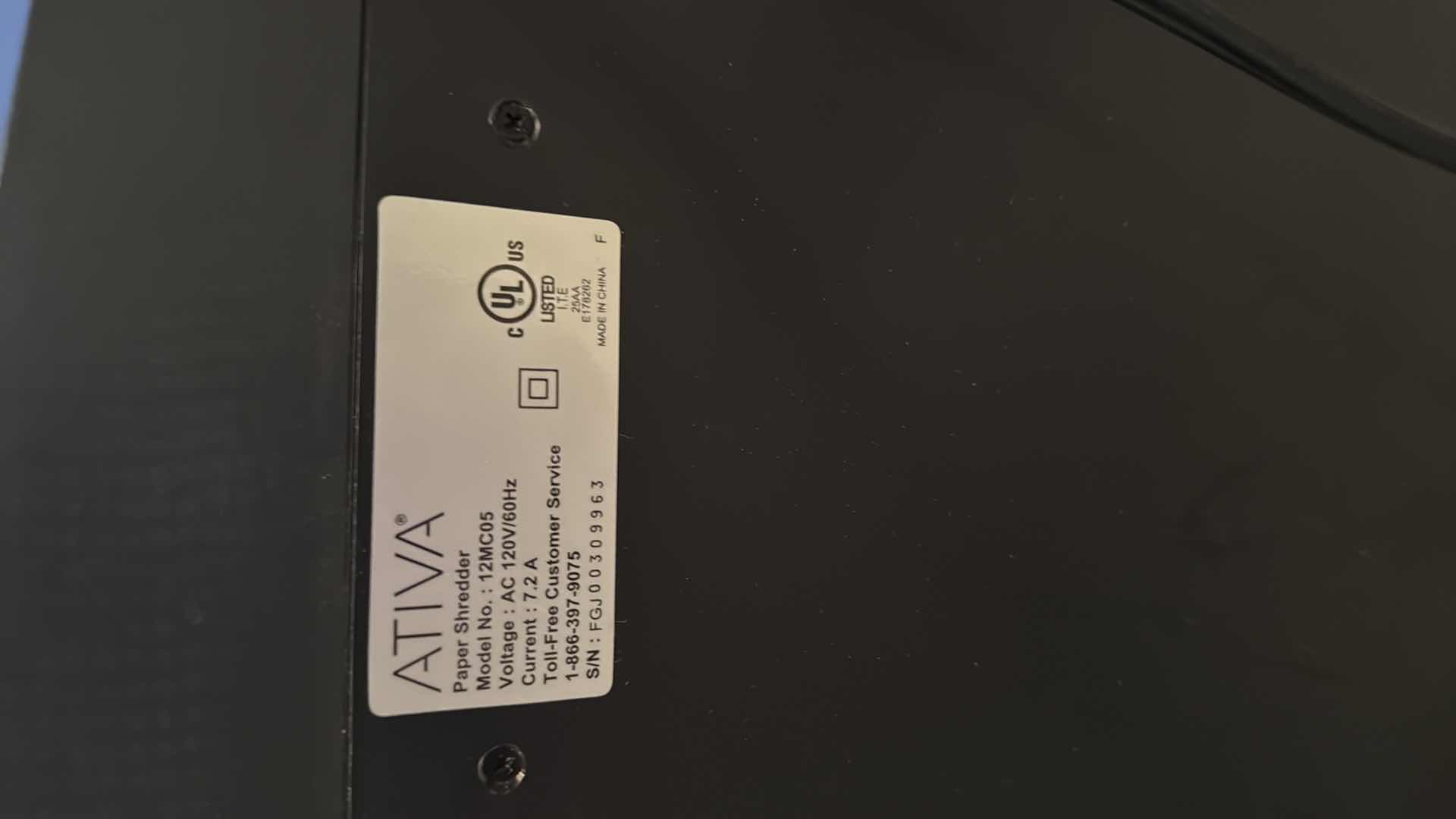 Photo 1 of ATIVA PAPER SHREDDER