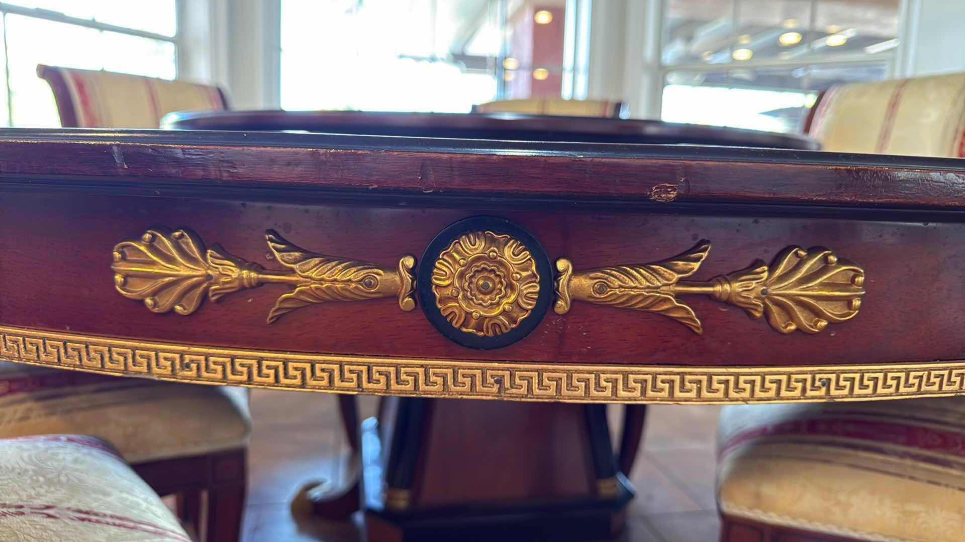 Photo 1 of 70” ROUND VERSACE-STYLE SOLID WOOD TABLE W GOLD TRIMMING & LAZY SUSAN CENTER H30” (CHAIRS SOLD SEPARATELY)