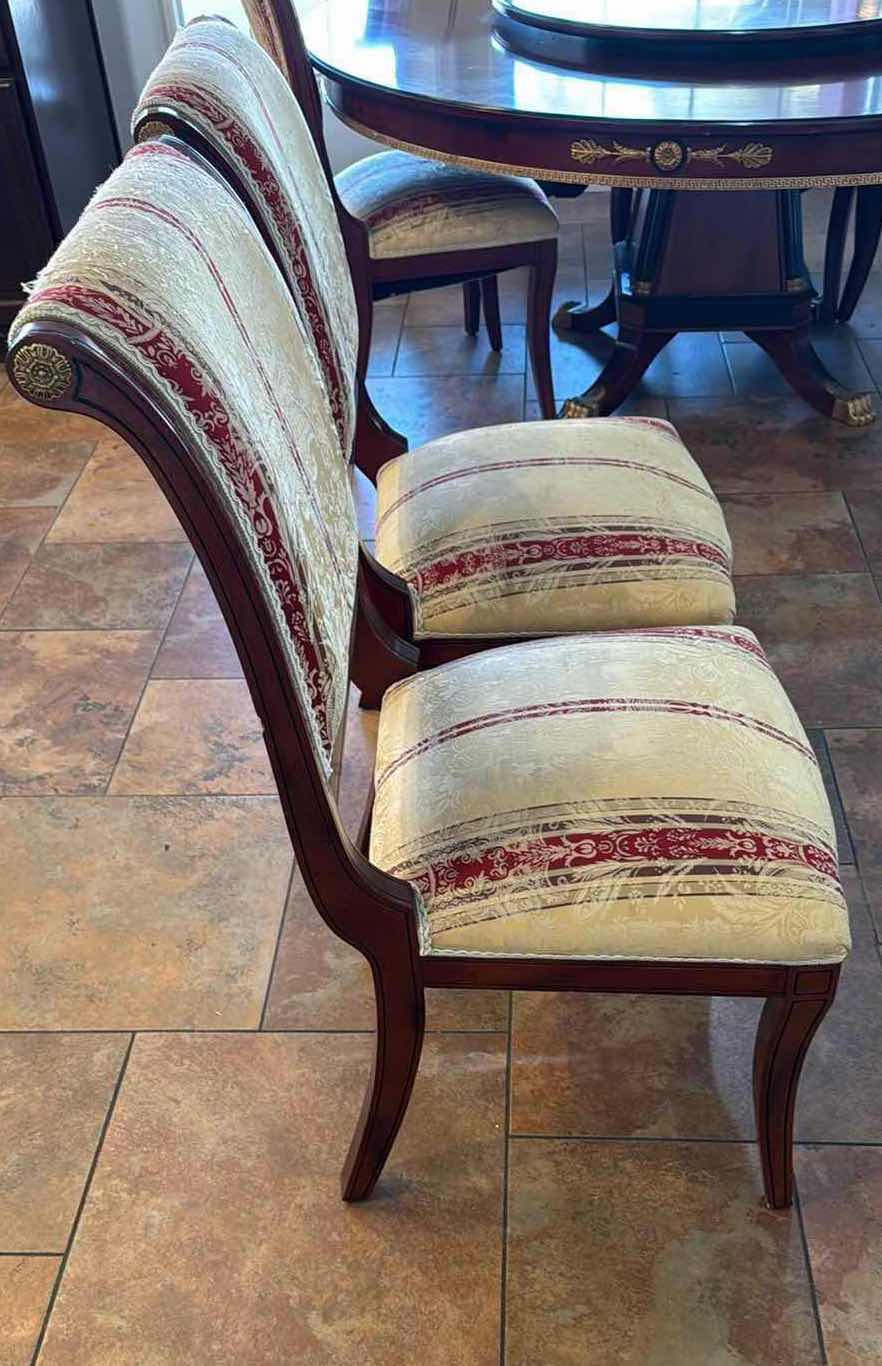 Photo 1 of 2-VERSACE-STYLE SOLID WOOD SIDE CHAIRS W STRIPED UPHOLSTERED SEATS & BACKS