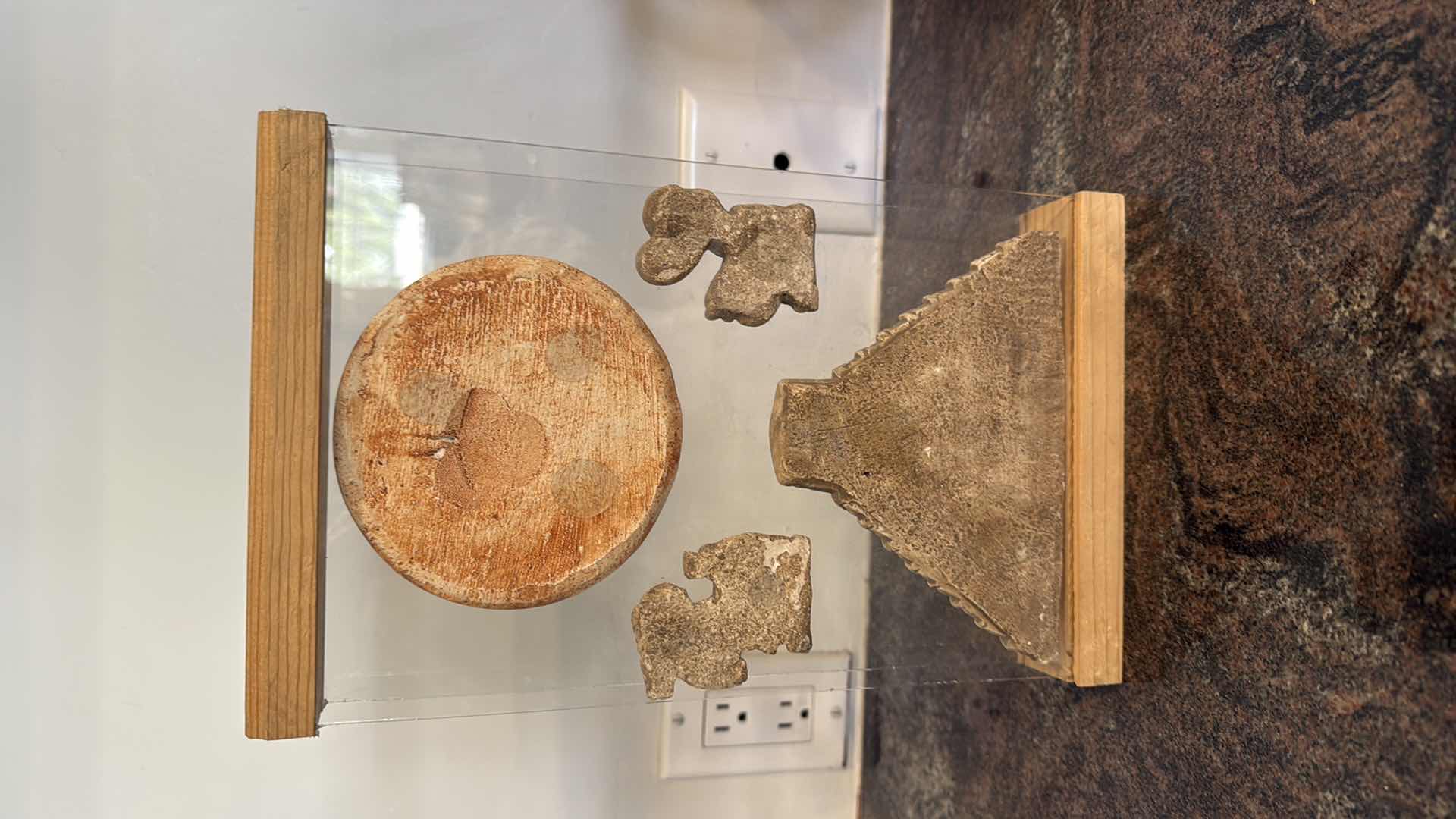 Photo 1 of DOUBLE GLASS & WOOD FRAMED CHICHEN ITZA MEZOAMERICAN DESKTOP DISPLAY H12"