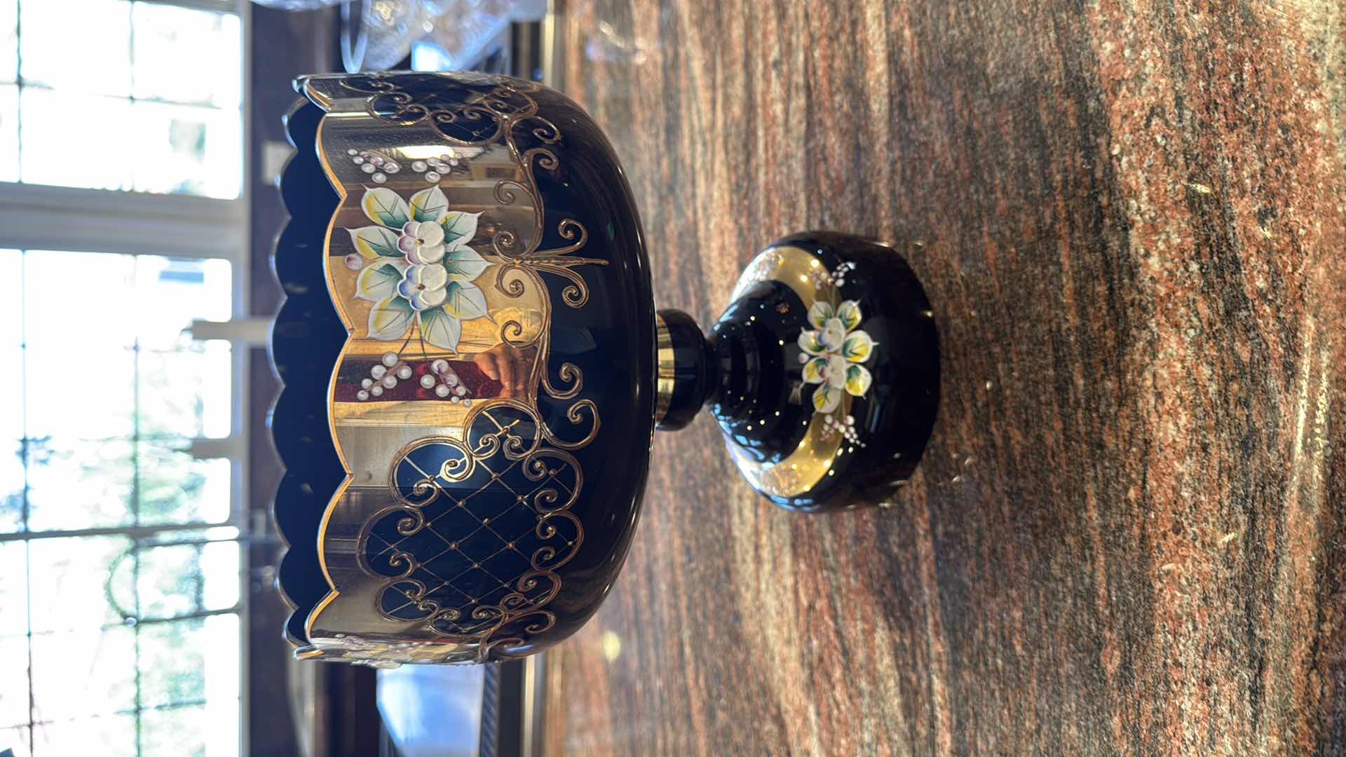View 8 of SLAVIA BOHEMIAN CRYSTAL FOOTED COBALT BLUE W GOLD ACCENT BOWL/VASE D10" H 8"