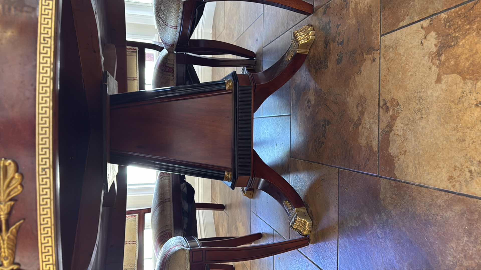 Photo 1 of 70” ROUND VERSACE-STYLE SOLID WOOD TABLE W GOLD TRIMMINGS & LAZY SUSAN CENTER H30” (CHAIRS SOLD SEPARATELY)