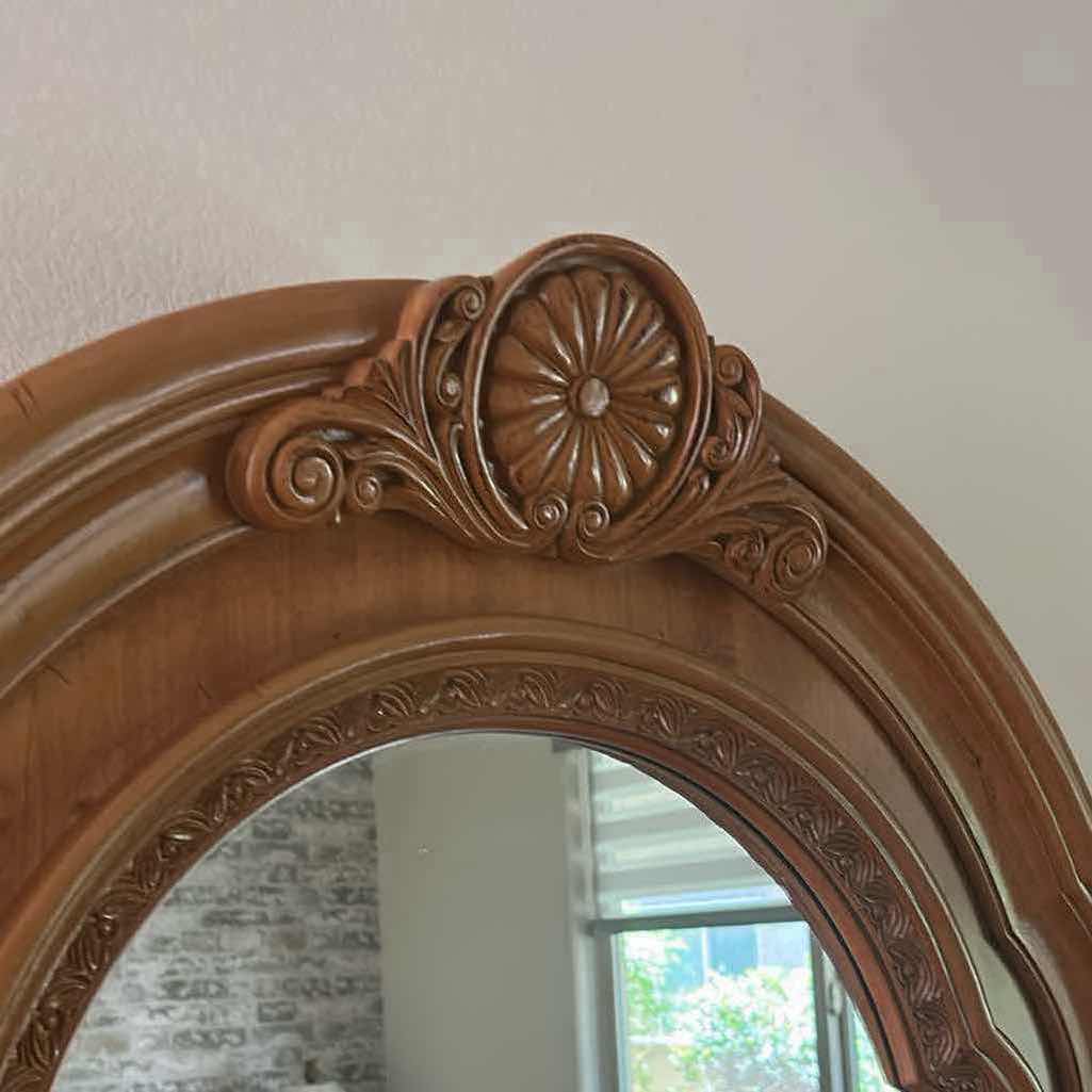 Photo 1 of BARROW OAK DRESSER W ATTACHED ORNATE OVAL MIRROR 64"X 18"
