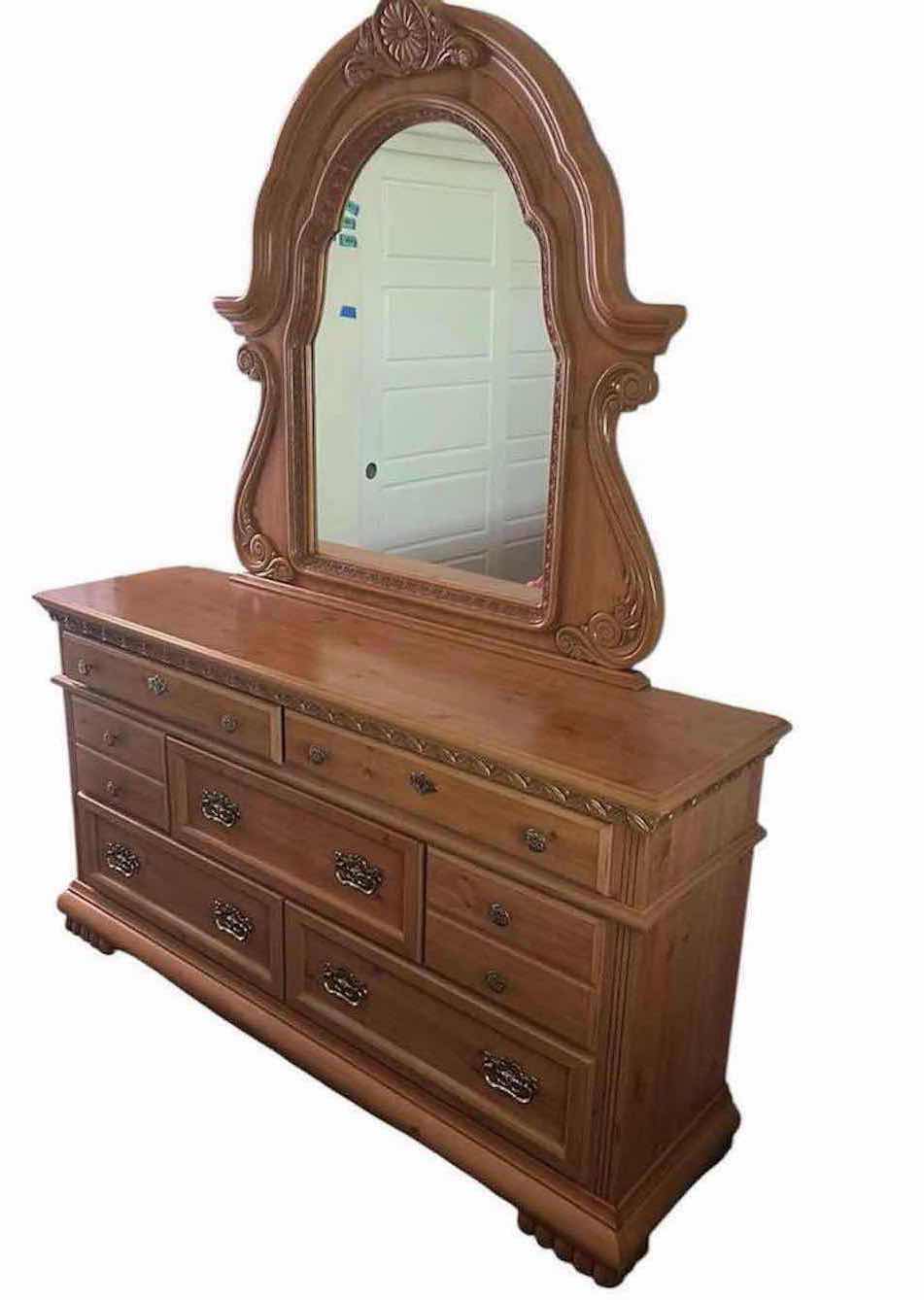 Photo 1 of BARROW OAK DRESSER W ATTACHED ORNATE OVAL MIRROR 64"X 18"