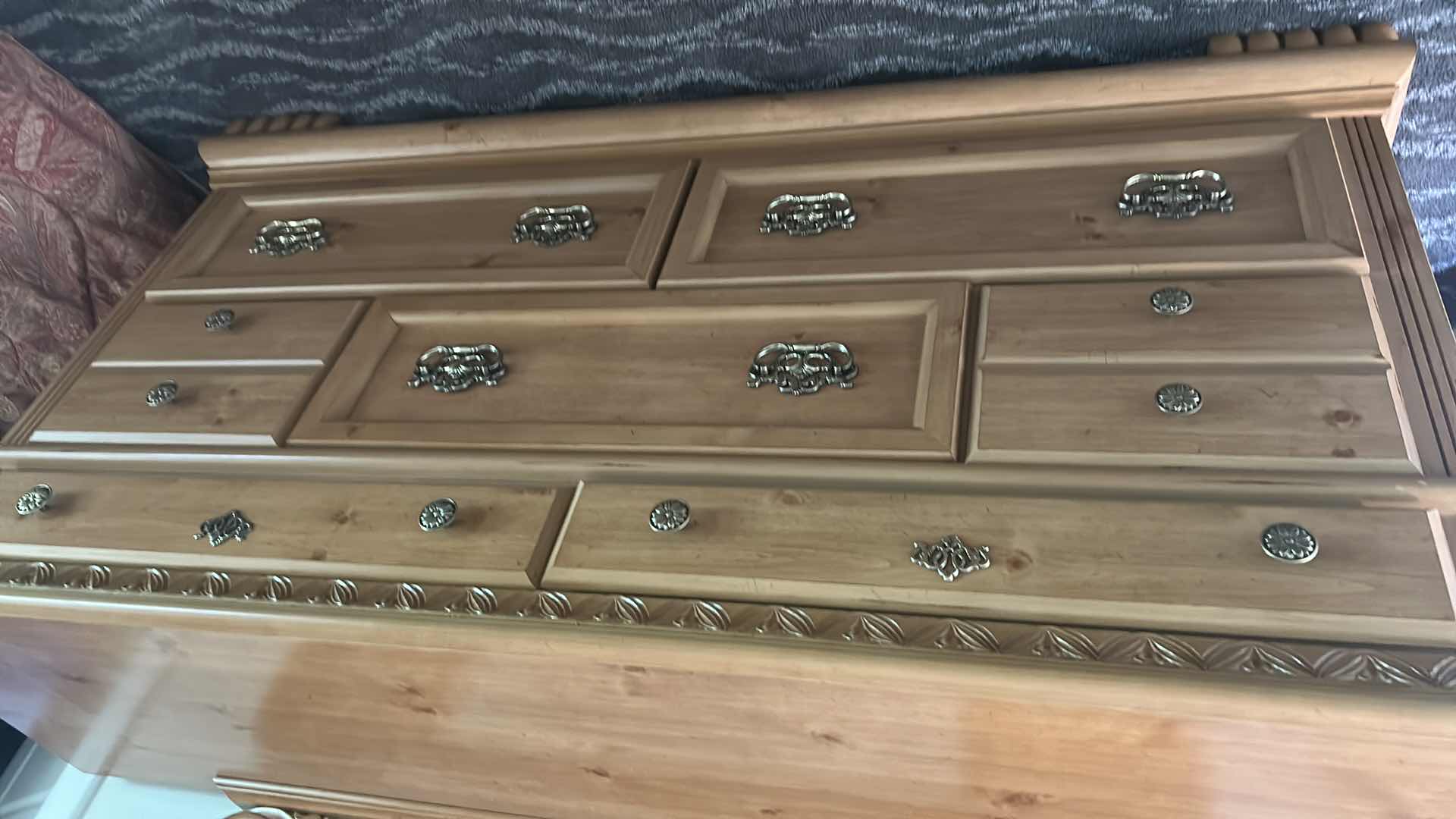 Photo 1 of BARROW OAK DRESSER W ATTACHED ORNATE OVAL MIRROR 64"X 18"