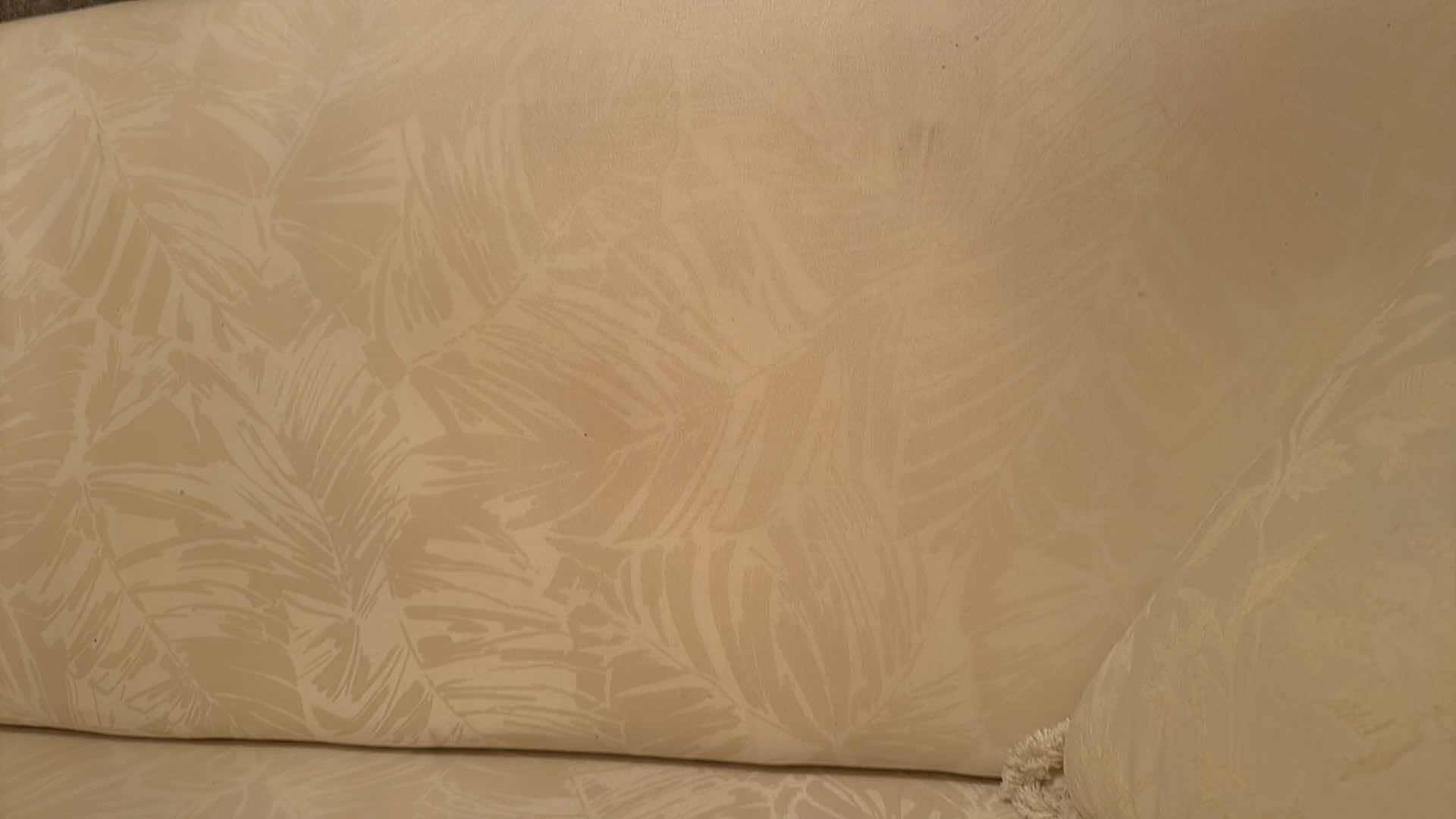 Photo 1 of VINTAGE CAIATI VETRO SOFA WHITE W MUTED LEAVES UPHOLSTERY & 2 ACCENT PILLOWS P95” x 36” H28”