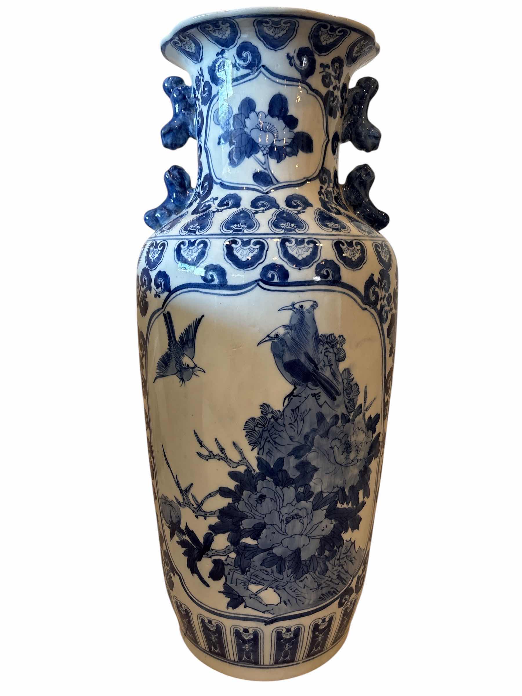Photo 1 of ANTIQUE CHINESE PORCELAIN HANDLED PORCELAIN VASE H25”