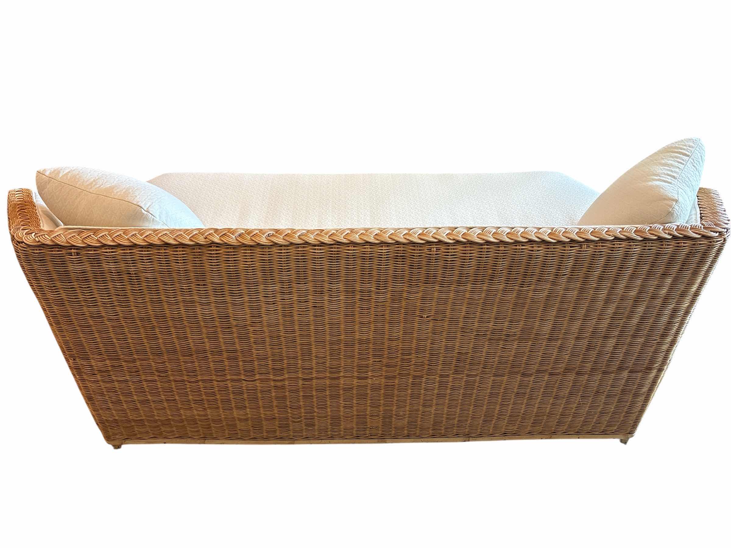 Photo 1 of VINTAGE BROWN JORDAN WOVEN RATTAN HEXAGON SOFA 65”X33”H26.5”