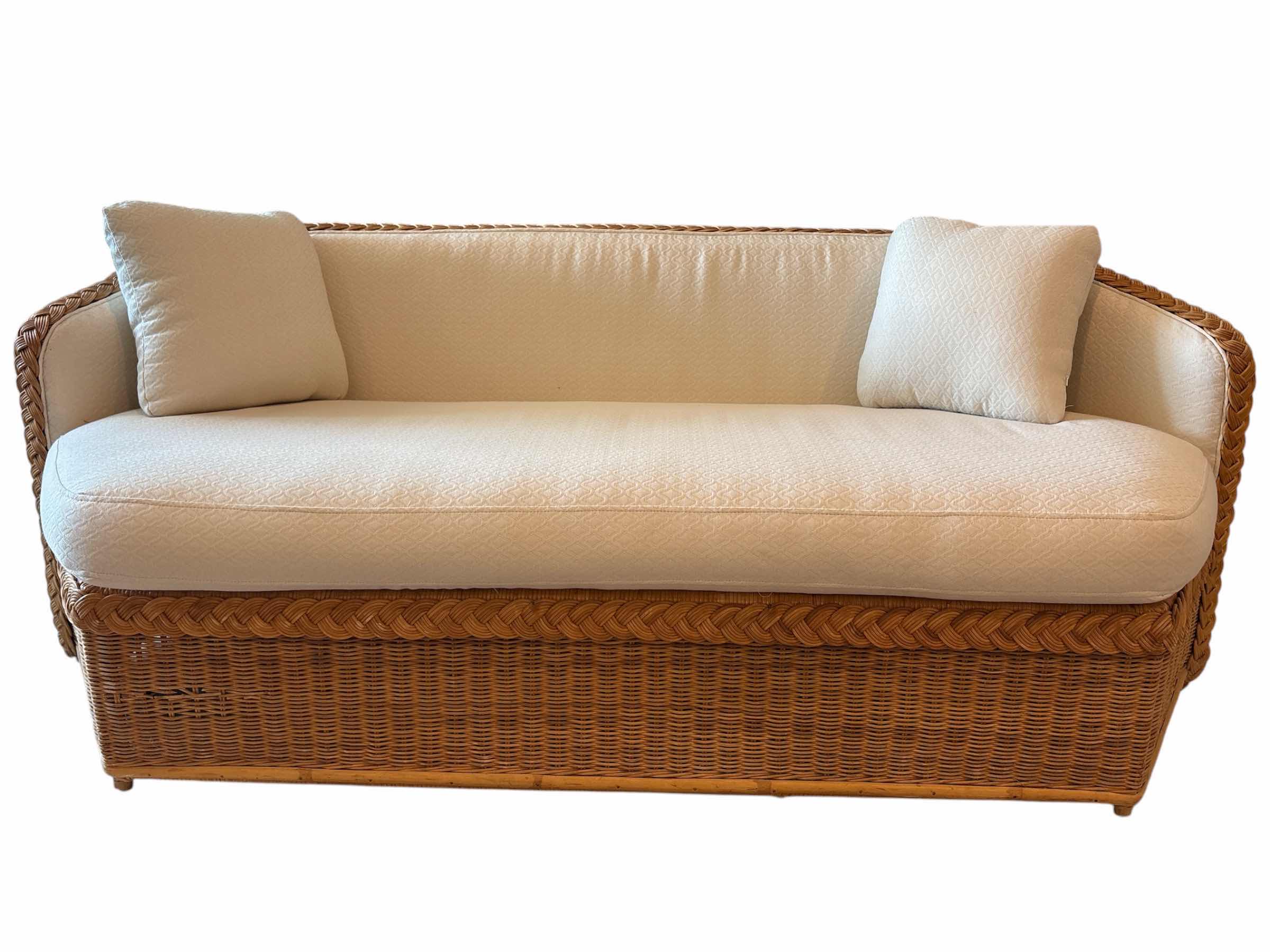 Photo 1 of VINTAGE BROWN JORDAN WOVEN RATTAN HEXAGON SOFA 65”X33”H26.5”