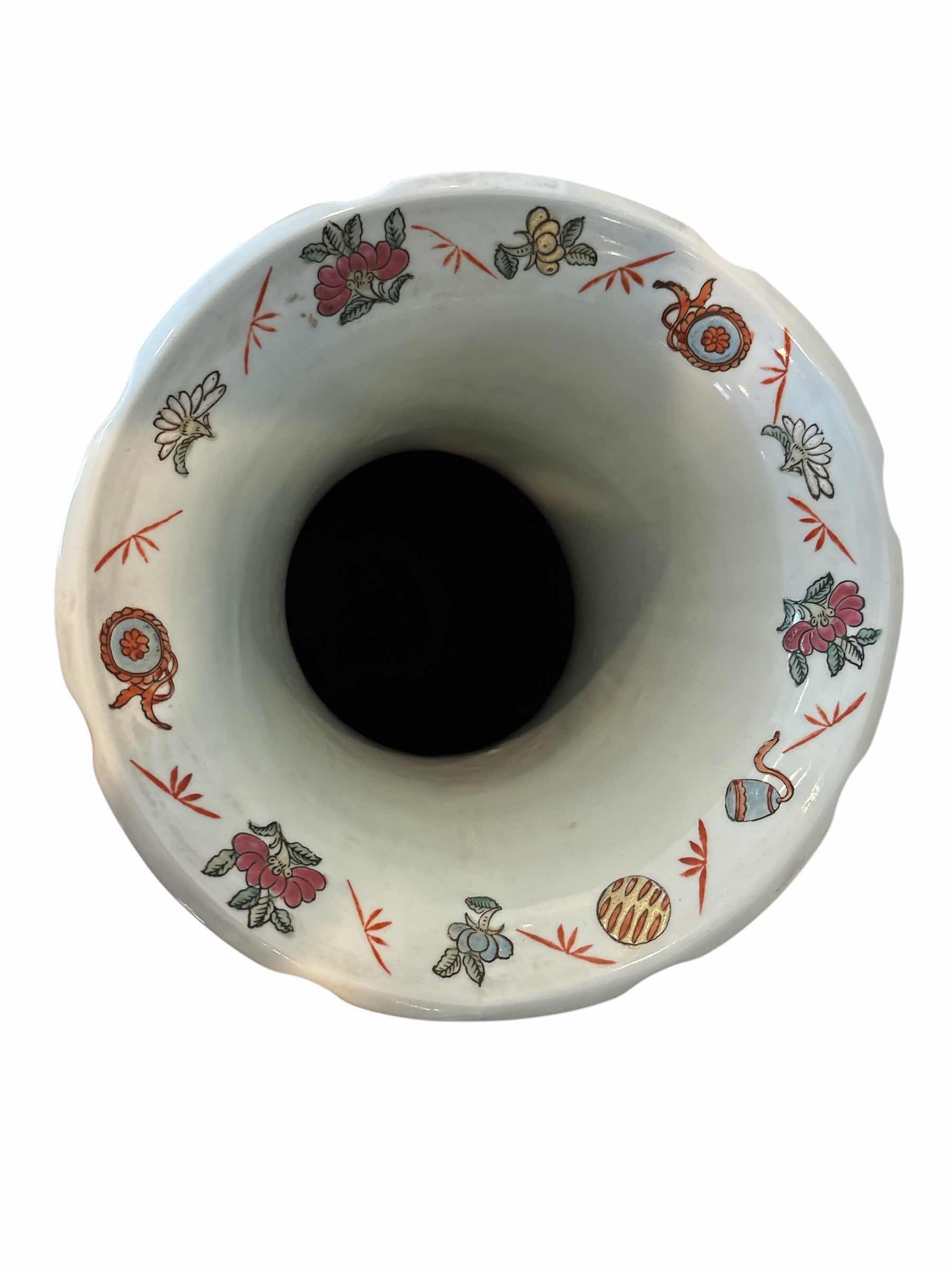 Photo 1 of CHINESE HAND PAINTED ROSE MEDALLION TEMPLE PORCELAIN FLOOR VASE H38”