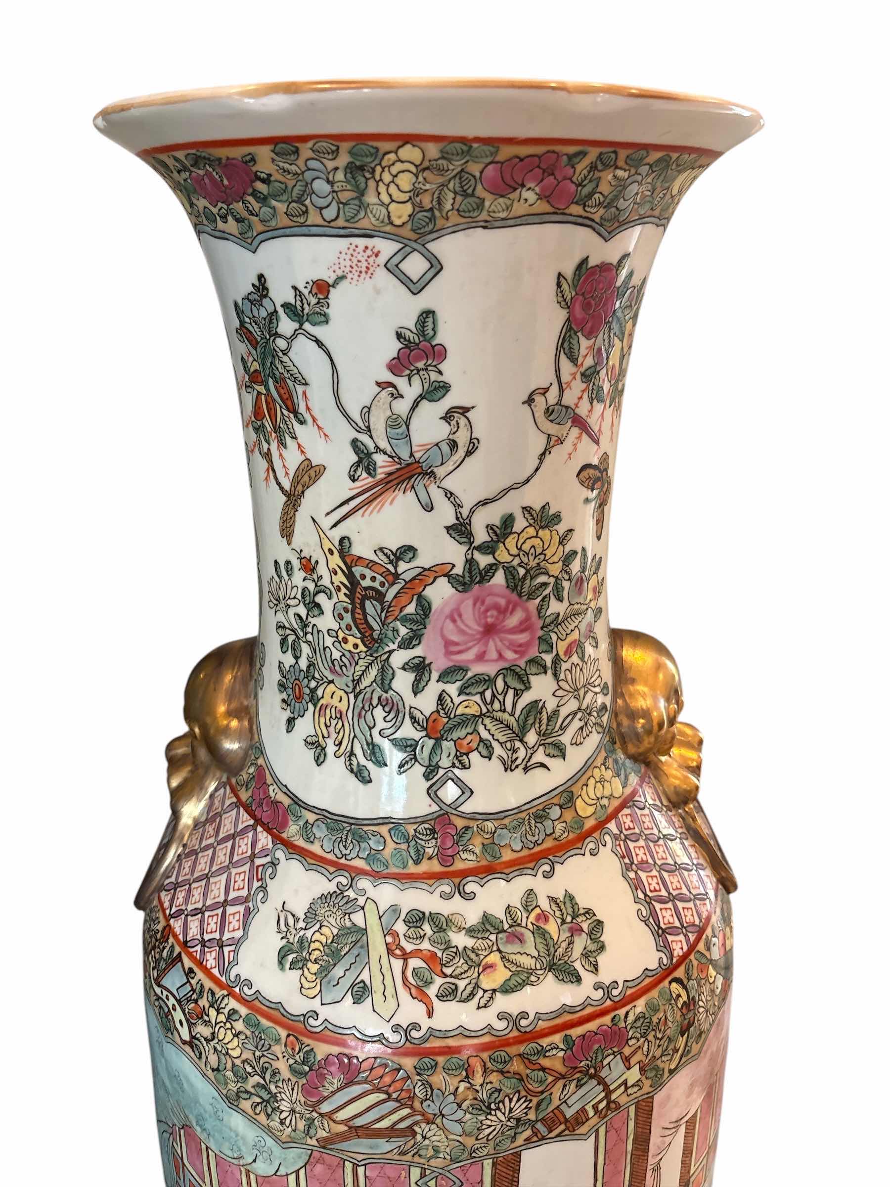 Photo 1 of CHINESE HAND PAINTED ROSE MEDALLION TEMPLE PORCELAIN FLOOR VASE H38”