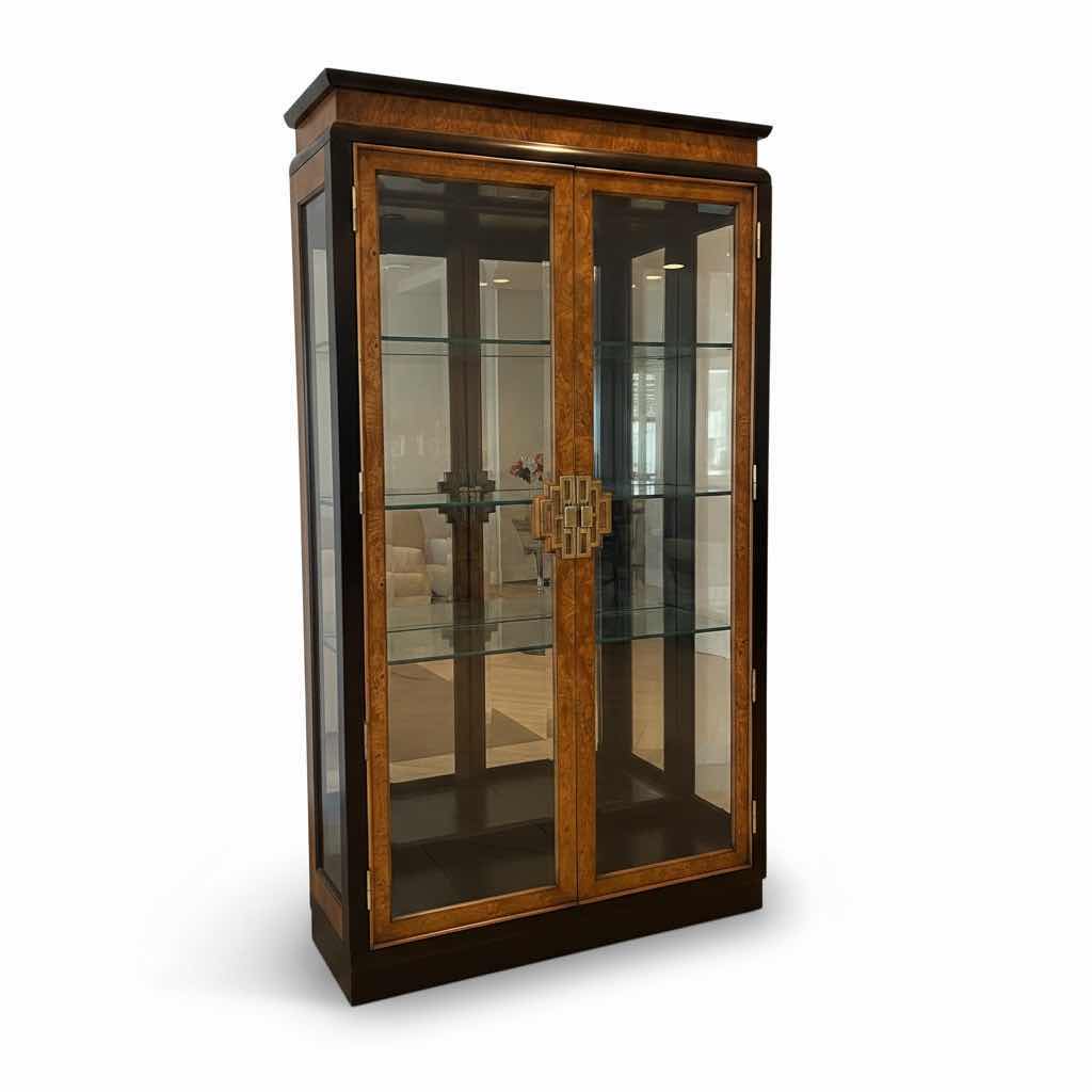 Photo 1 of RAYMOND SOBOTA CHIN HUA BURL-WOOD ILLUMINATED DISPLAY CURIO CABINET 41.5”X16”XH82”